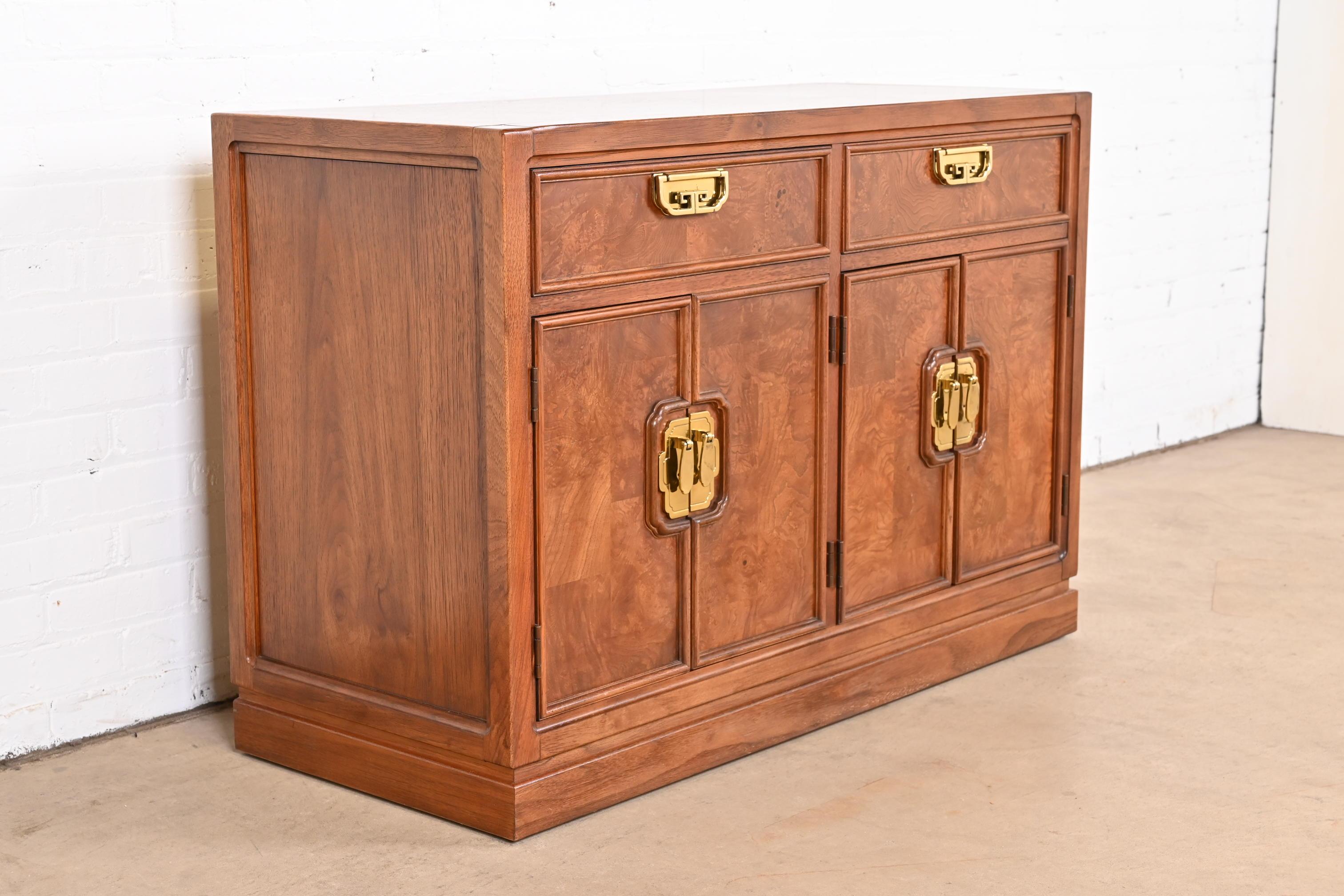American Thomasville Hollywood Regency Chinoiserie Burl Wood Buffet Server or Bar Cabinet