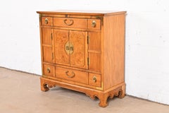 Thomasville Hollywood Regency Chinoiserie Burl Wood Commode or Bar Cabinet