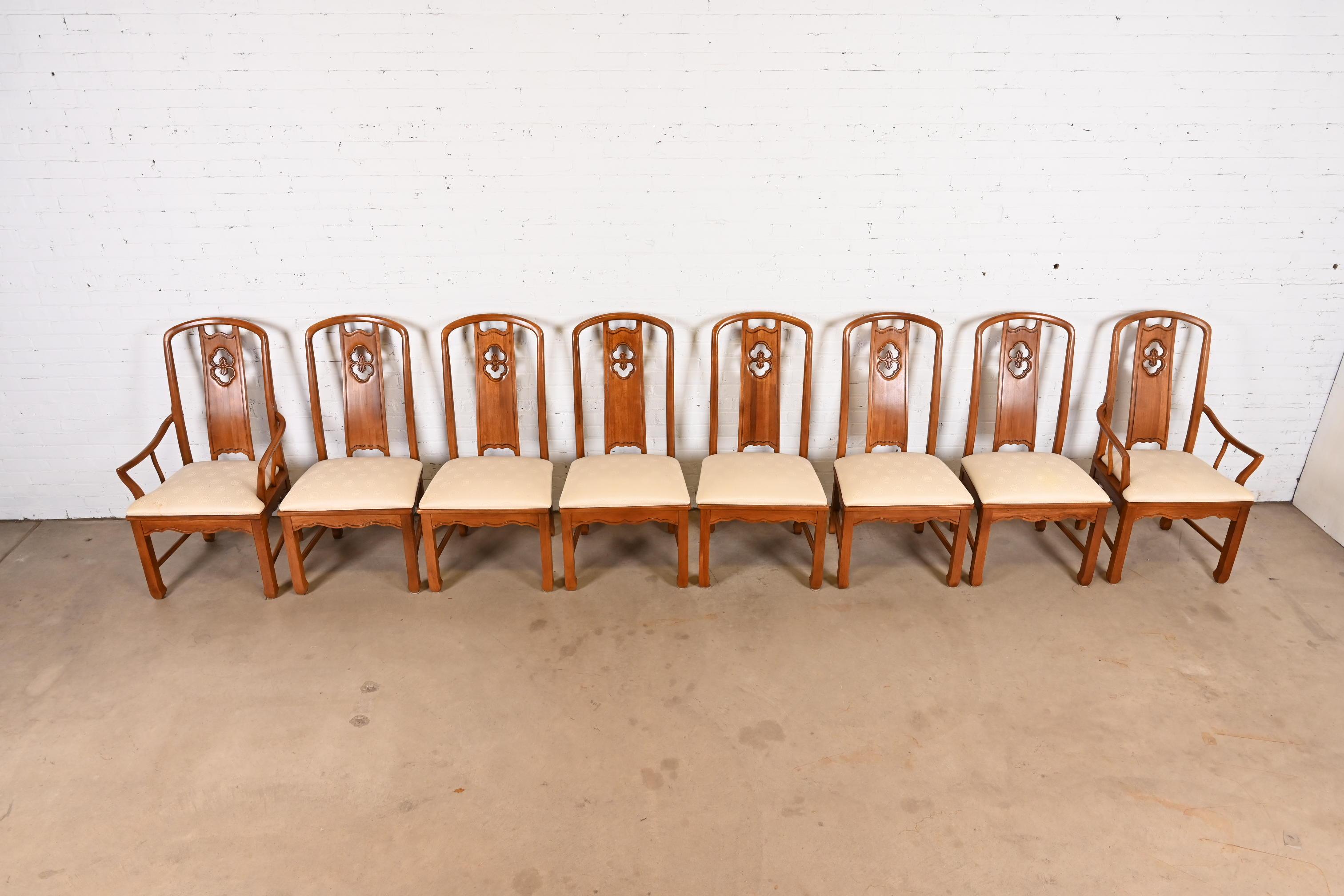 Late 20th Century Thomasville Hollywood Regency Chinoiserie Dining Chairs, Set of Eight For Sale