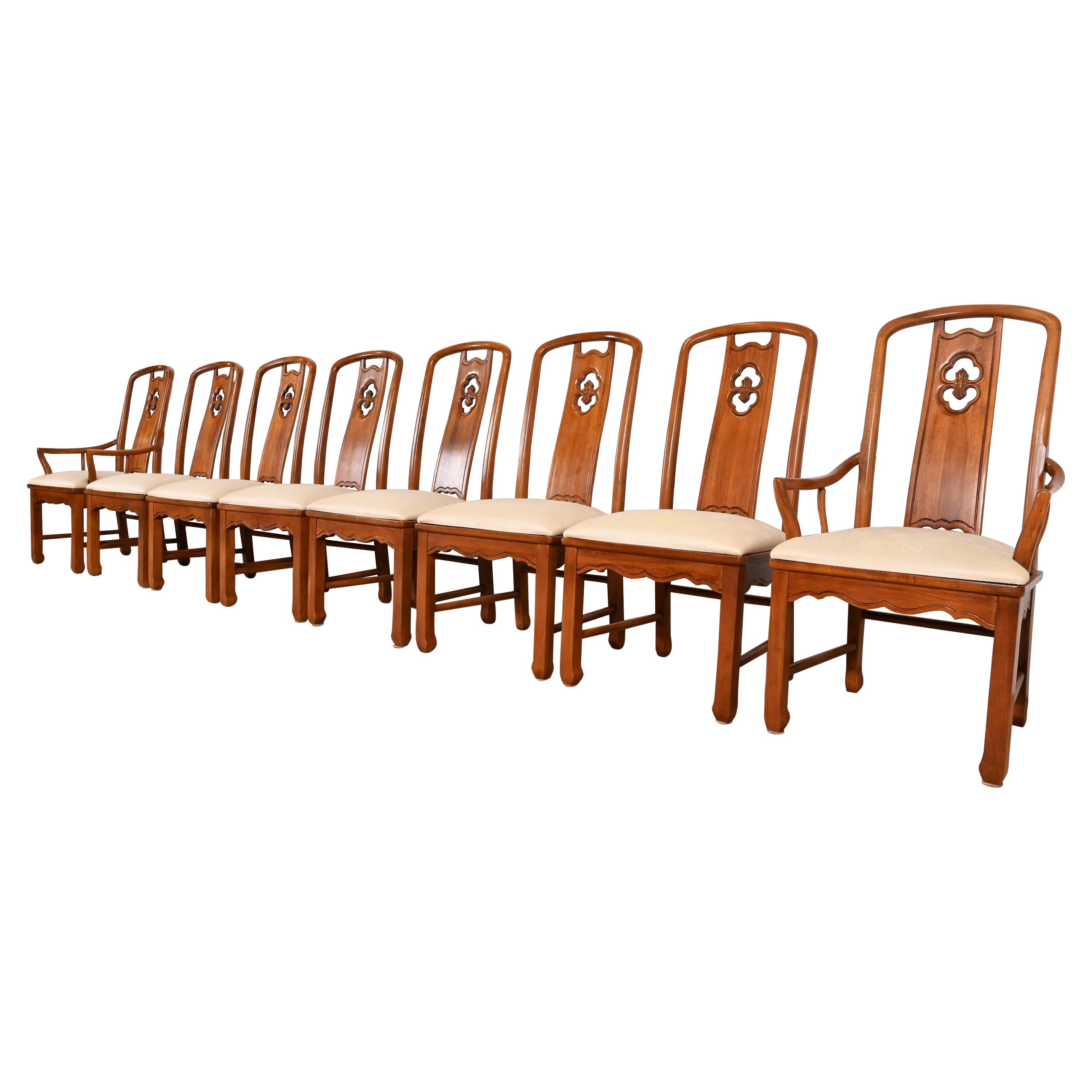 Thomasville Hollywood Regency Chinoiserie Dining Chairs, Set of Eight