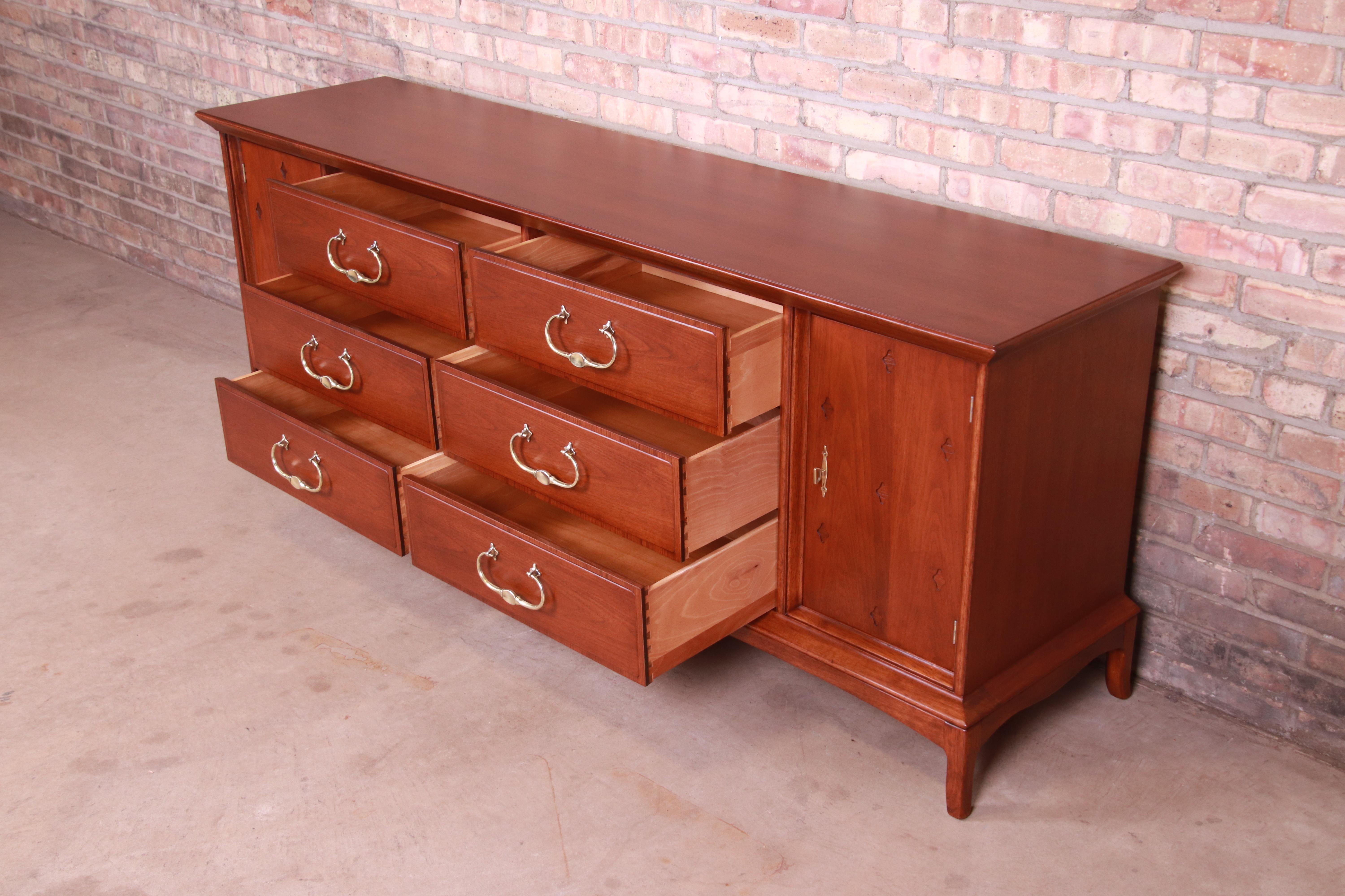 Thomasville Hollywood Regency Chinoiserie Walnut Dresser or Credenza, Refinished For Sale 2