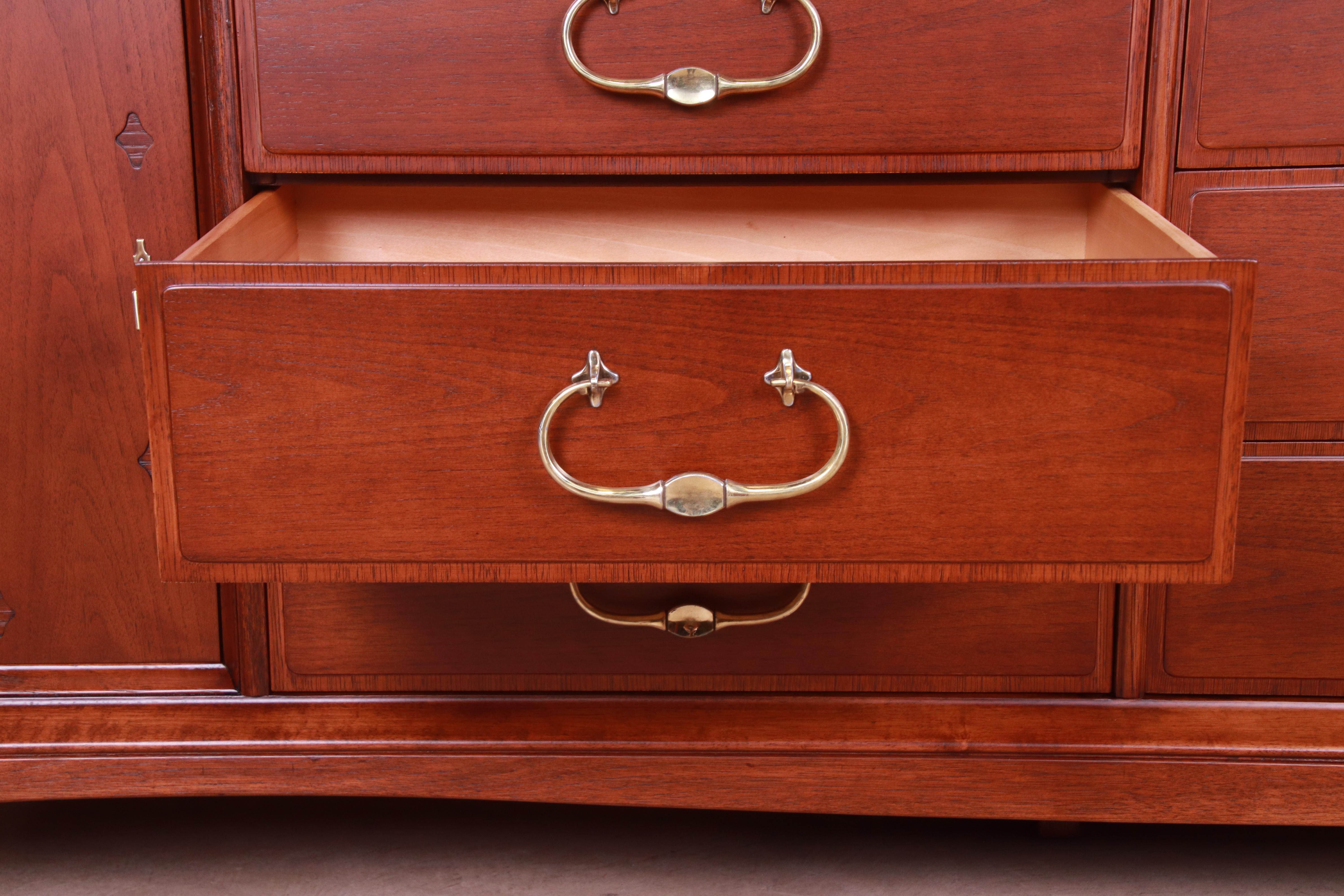 Thomasville Hollywood Regency Chinoiserie Walnut Dresser or Credenza, Refinished For Sale 4