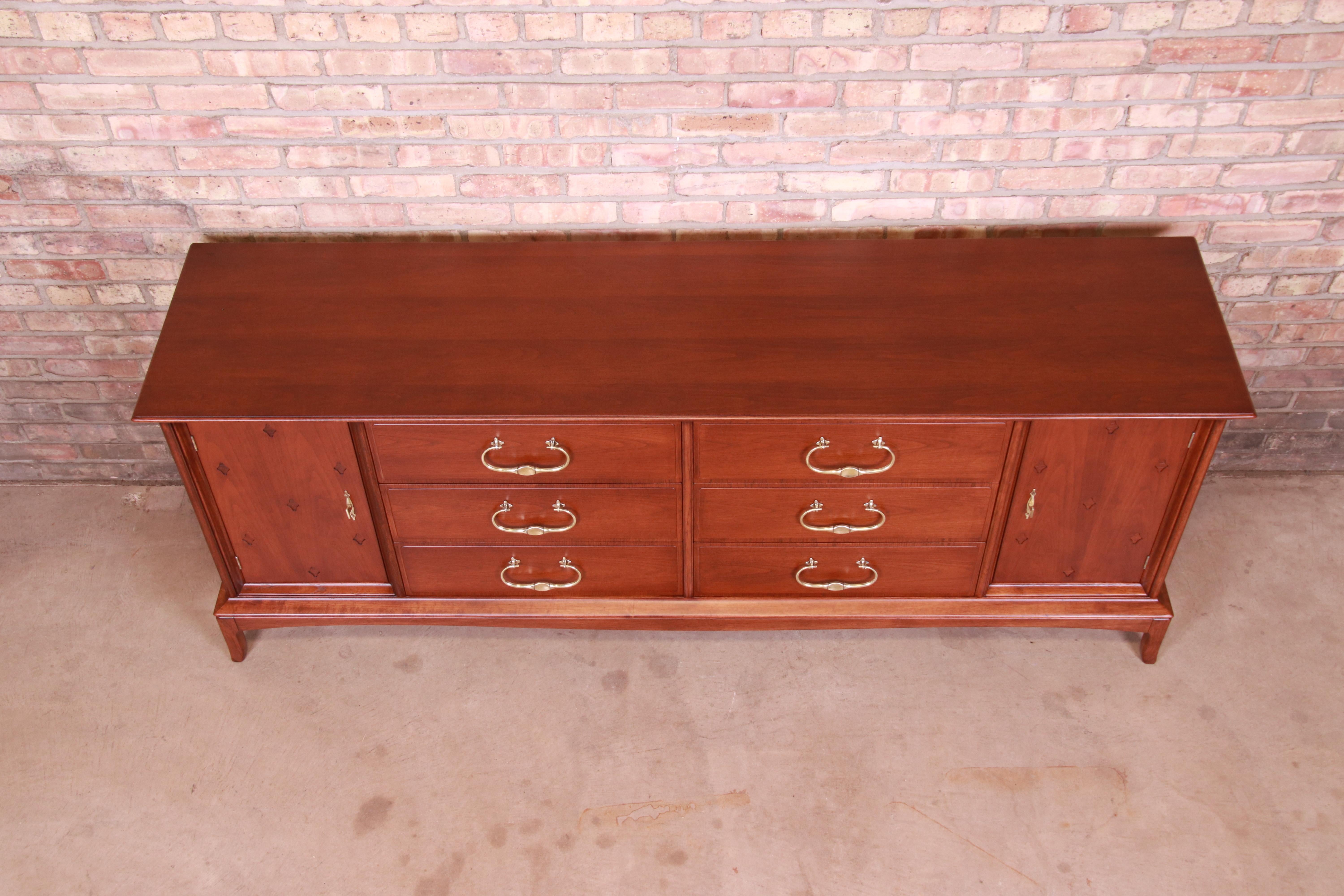 Thomasville Hollywood Regency Chinoiserie Walnut Dresser or Credenza, Refinished For Sale 9