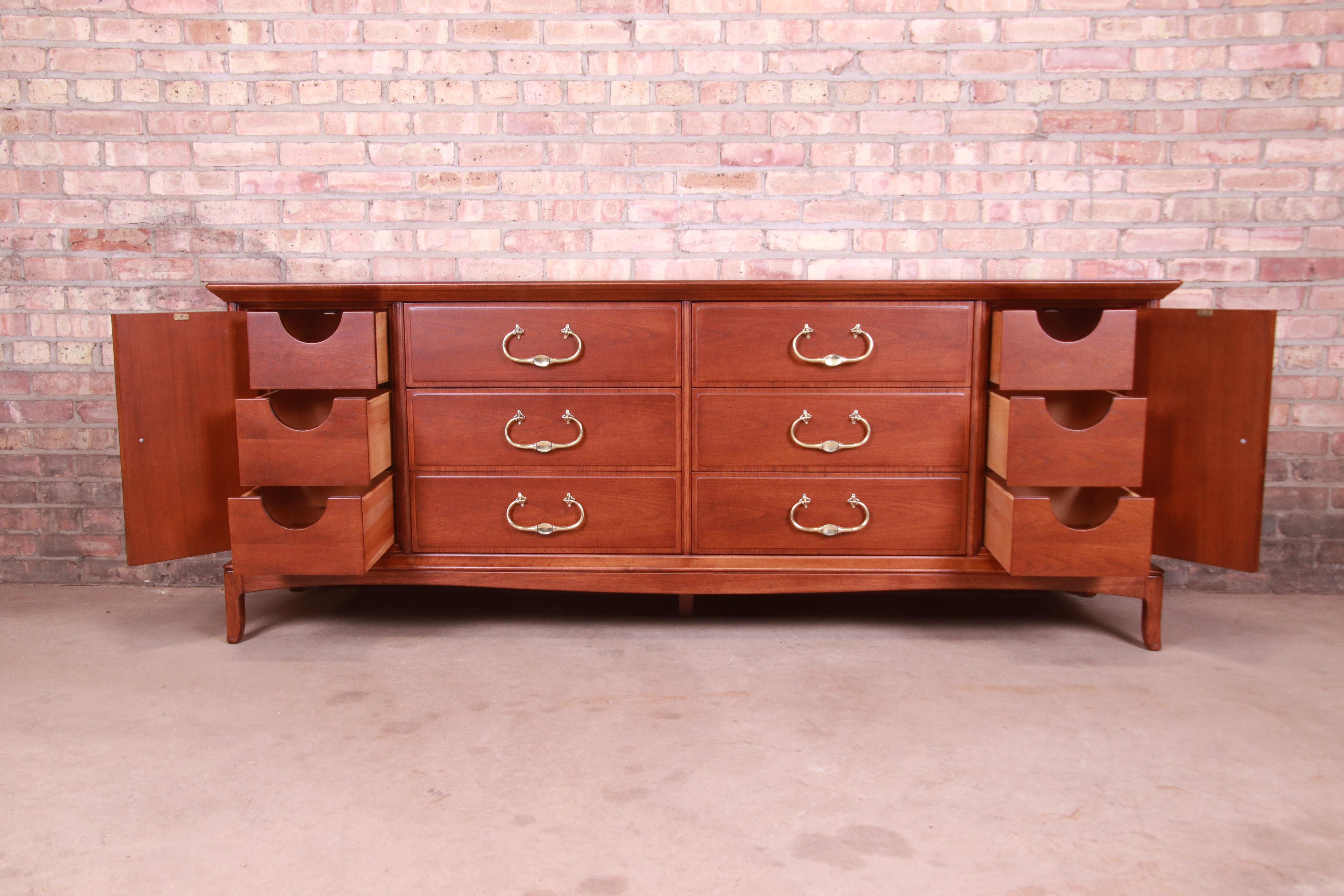Mid-20th Century Thomasville Hollywood Regency Chinoiserie Walnut Dresser or Credenza, Refinished For Sale