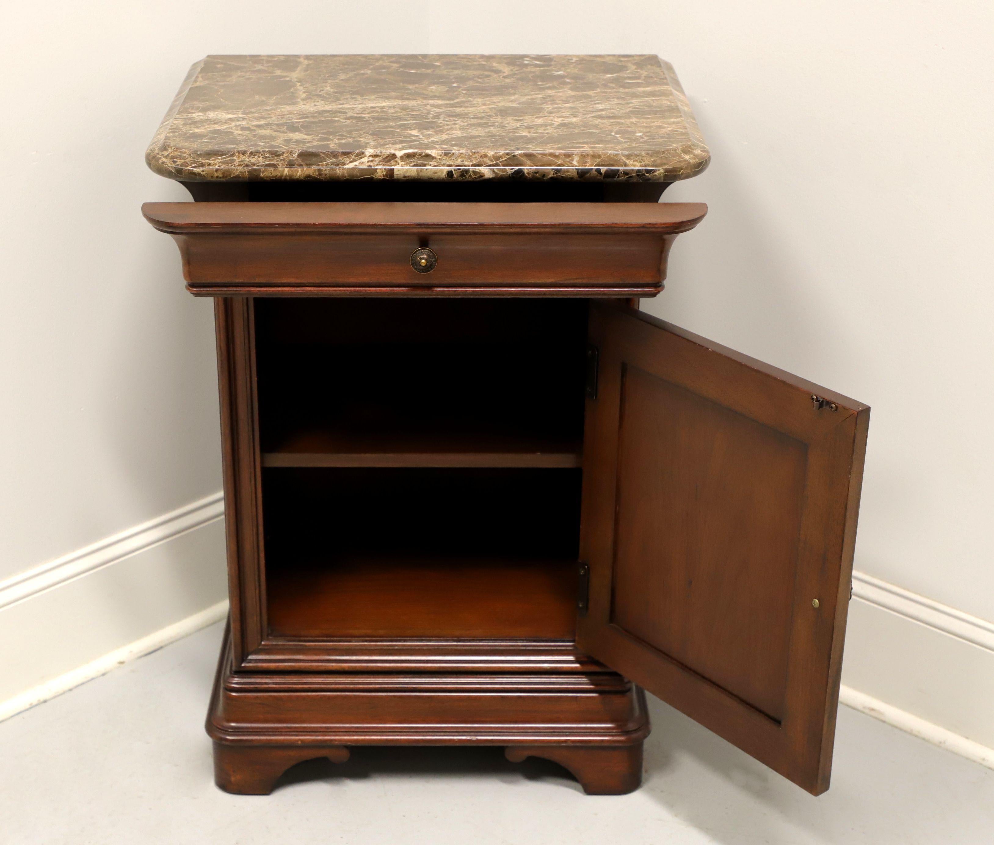 American THOMASVILLE Inlaid Burl Elm Transitional Cultured Marble Top Bedside Cabinet