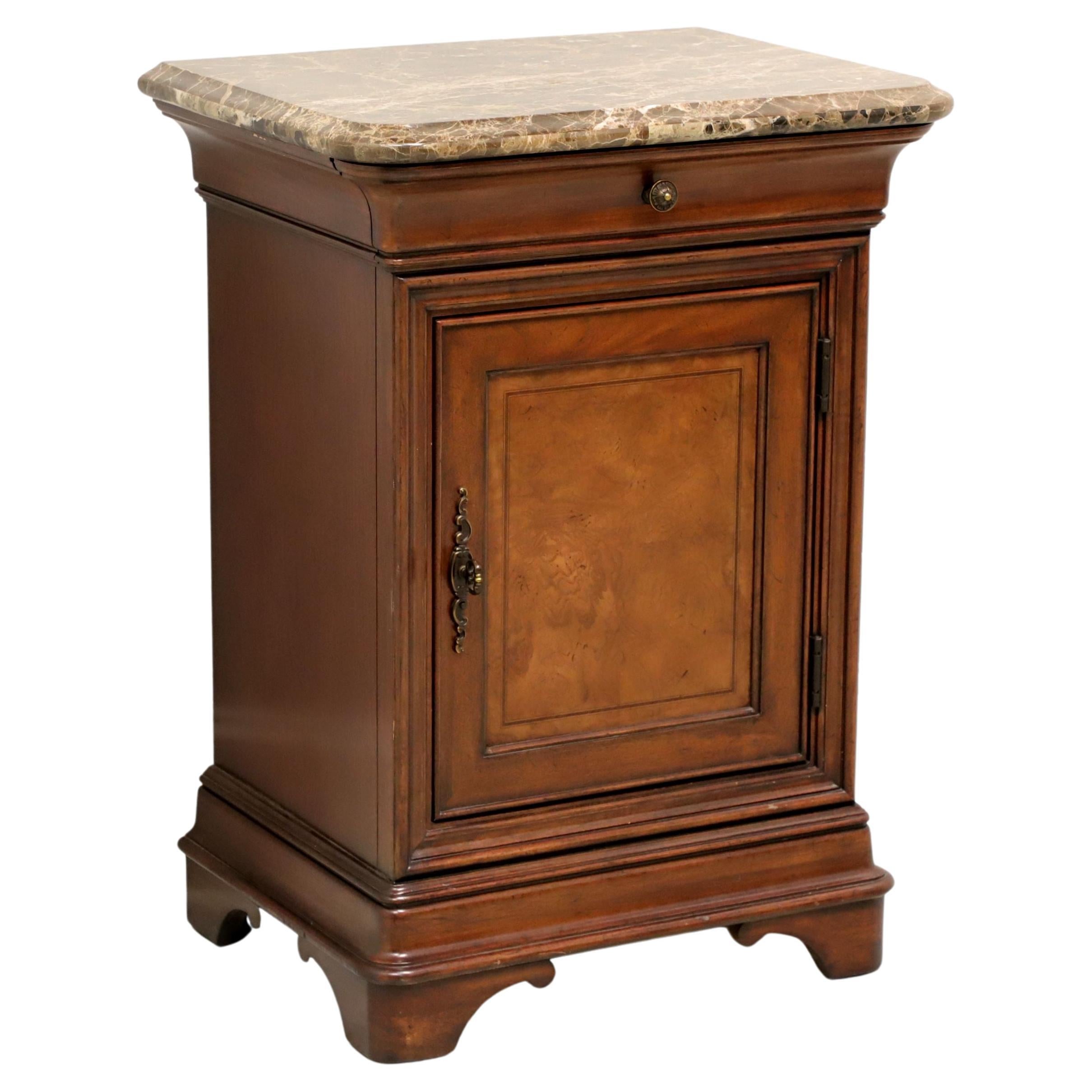 THOMASVILLE Inlaid Burl Elm Transitional Cultured Marble Top Bedside Cabinet