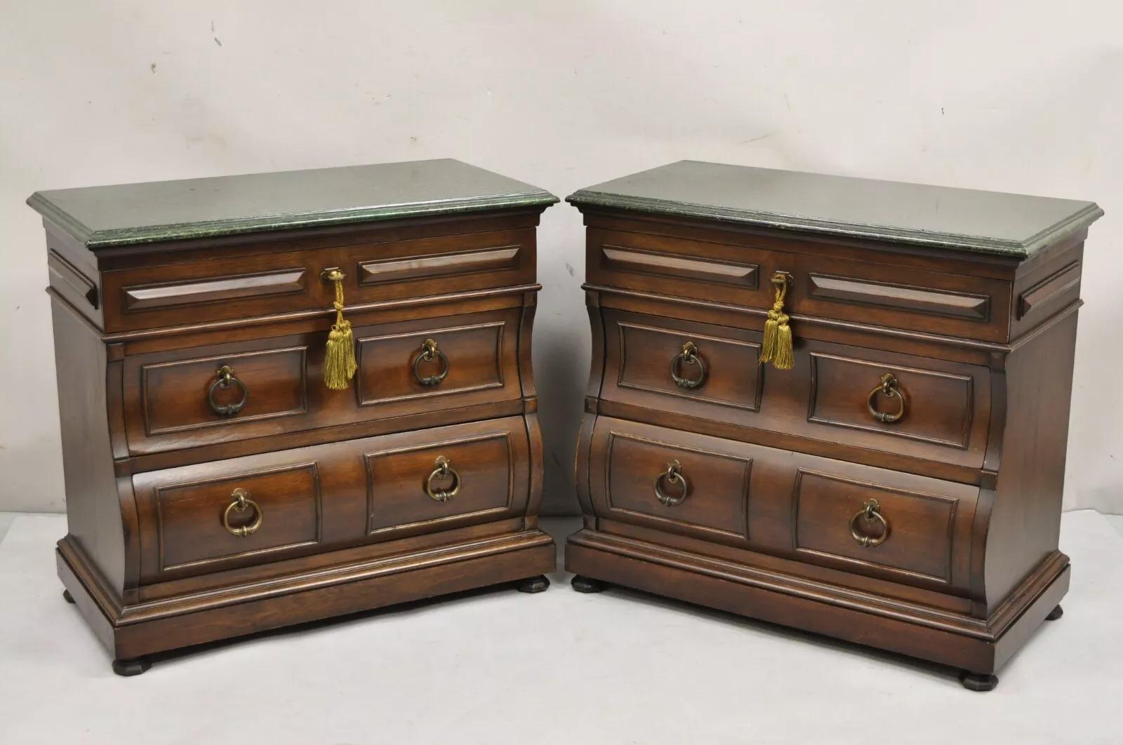 Thomasville Italian Regency Serpentine Green Faux Marble Commode Nightstand Pair 6