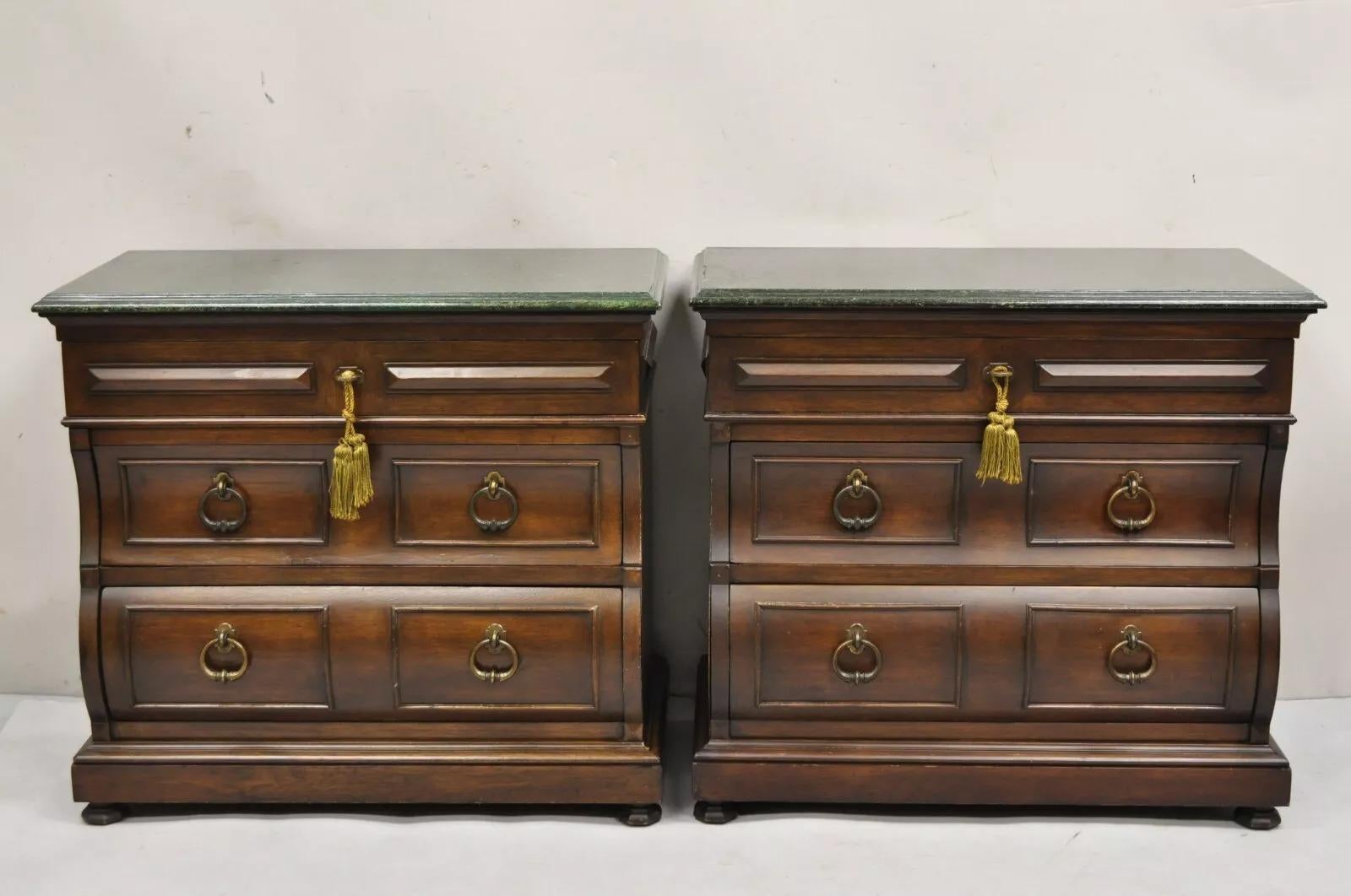 Unknown Thomasville Italian Regency Serpentine Green Faux Marble Commode Nightstand Pair
