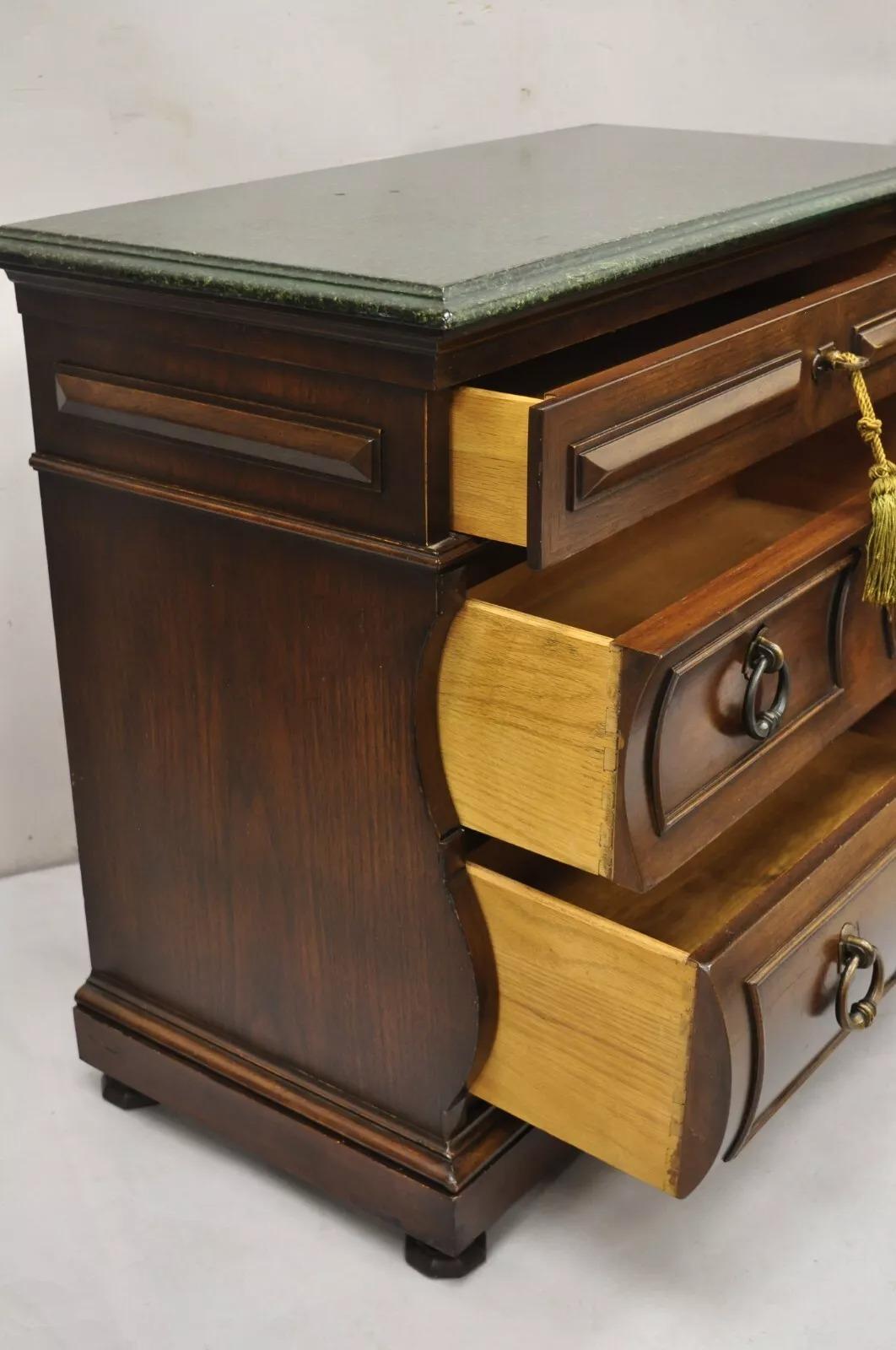20th Century Thomasville Italian Regency Serpentine Green Faux Marble Commode Nightstand Pair