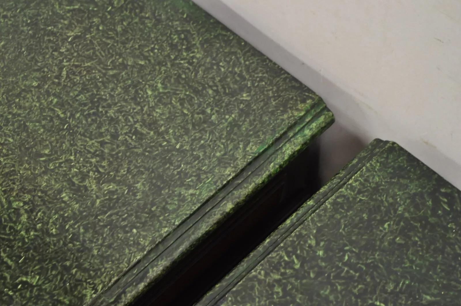 Thomasville Italian Regency Serpentine Green Faux Marble Commode Nightstand Pair 2
