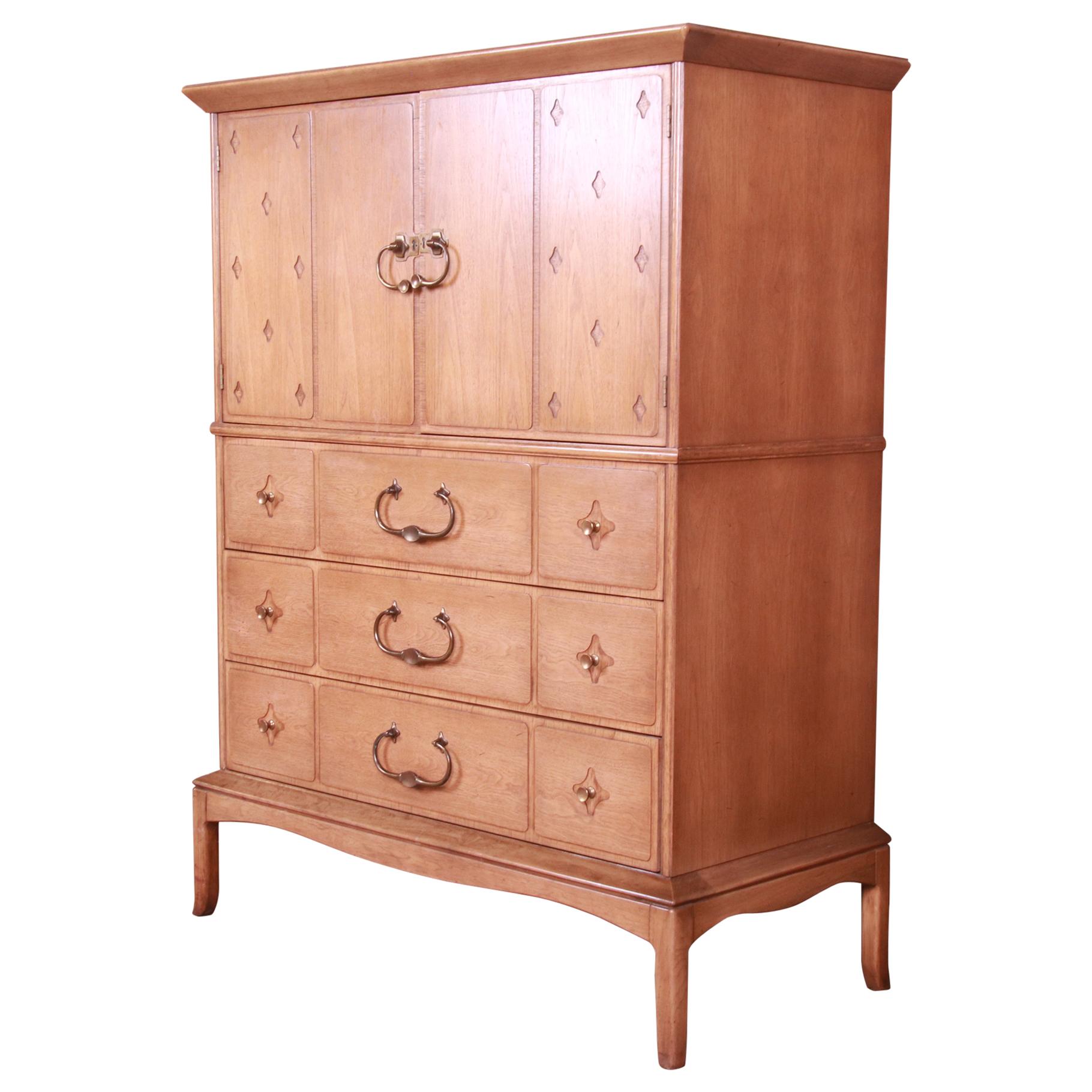 Thomasville Mid-Century Hollywood Regency Bleached Walnut Gentleman's Chest