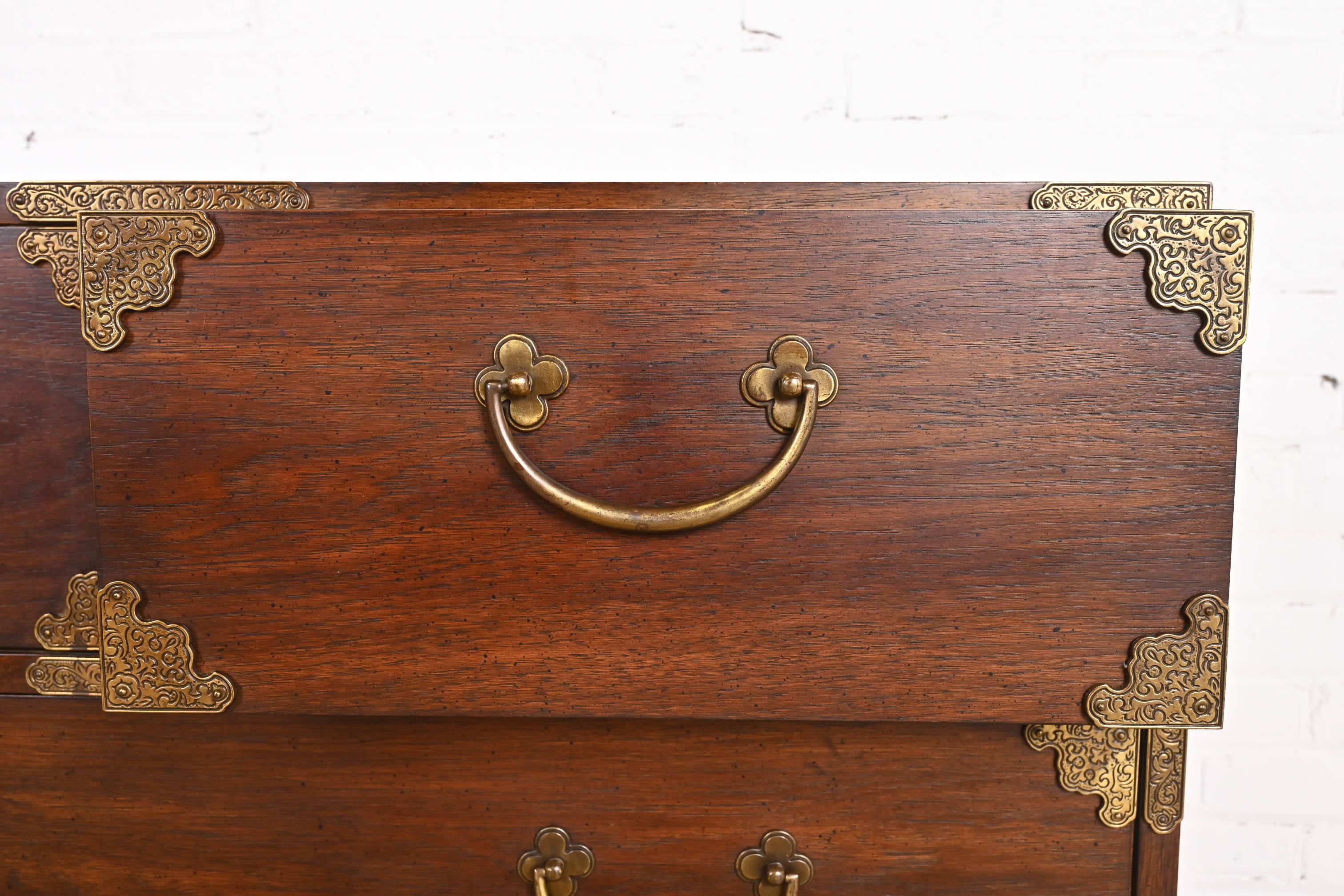 Thomasville Mid-Century Hollywood Regency Campaign Walnut Dresser or Credenza For Sale 4