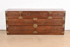 Thomasville Mid-Century Hollywood Regency Campaign Walnut Dresser or Credenza