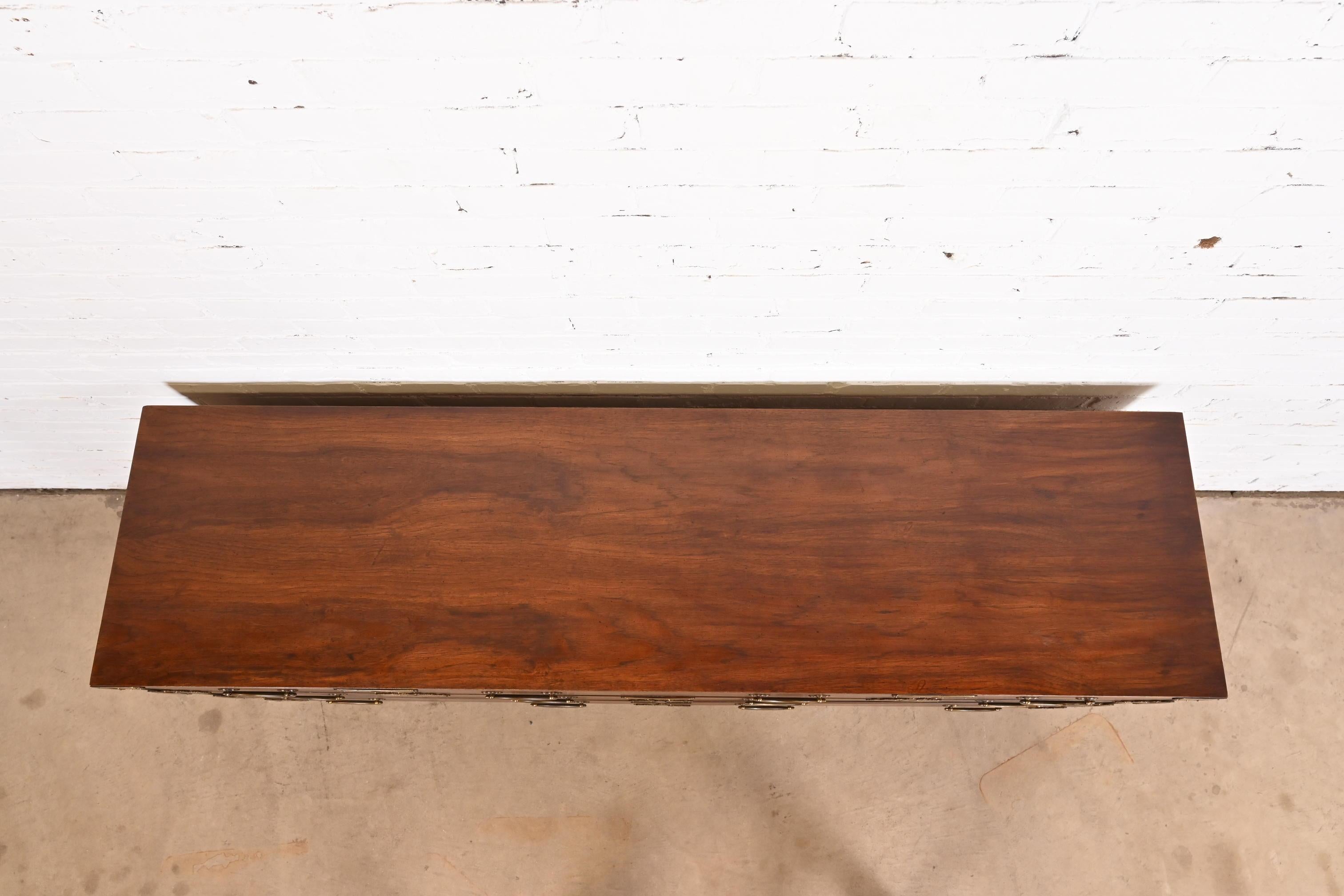 Thomasville Mid-Century Hollywood Regency Campaign Walnut Dresser or Credenza For Sale 1