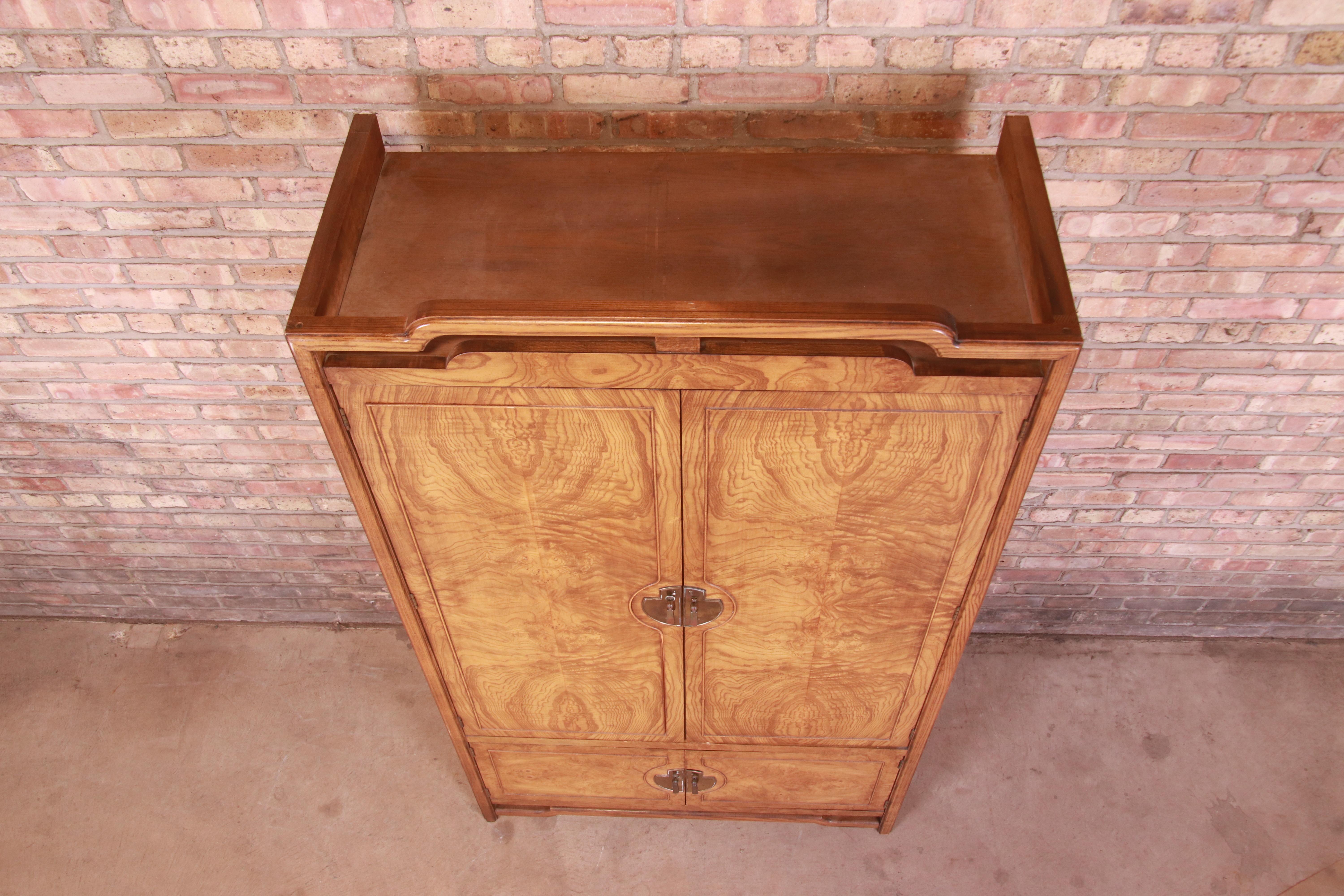 Thomasville Mid-Century Hollywood Regency Chinoiserie Burl Wood Armoire Dresser 2