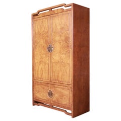 Thomasville Mid-Century Hollywood Regency Chinoiserie Burl Wood Armoire Dresser