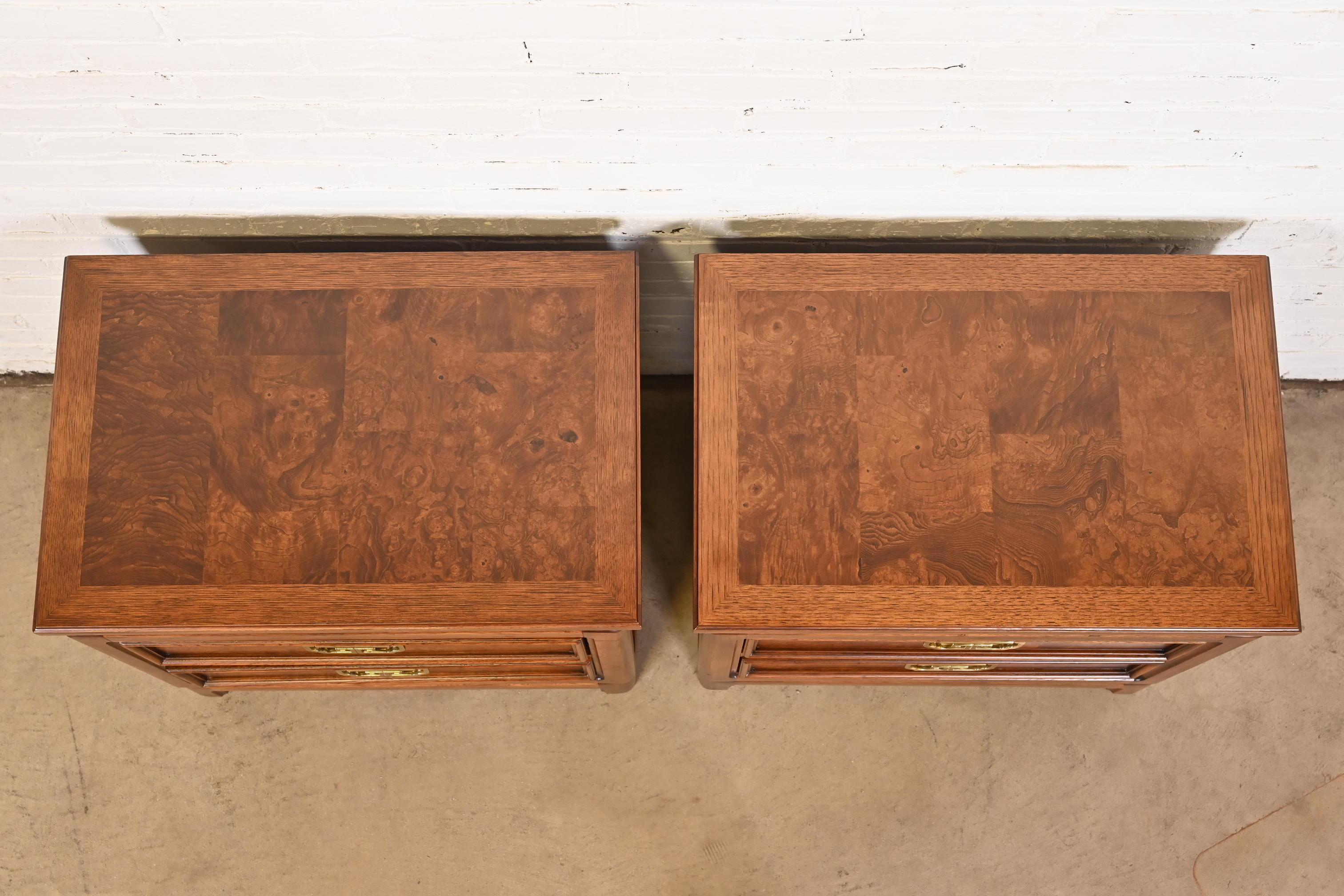 Thomasville Mid-Century Hollywood Regency Chinoiserie Burl Wood Nightstands 1