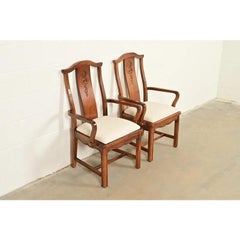 Thomasville Mid-Century Hollywood Regency Chinoiserie Walnut Armchairs, Pair