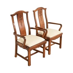 Thomasville Mid-Century Hollywood Regency Chinoiserie Walnut Armchairs, Pair