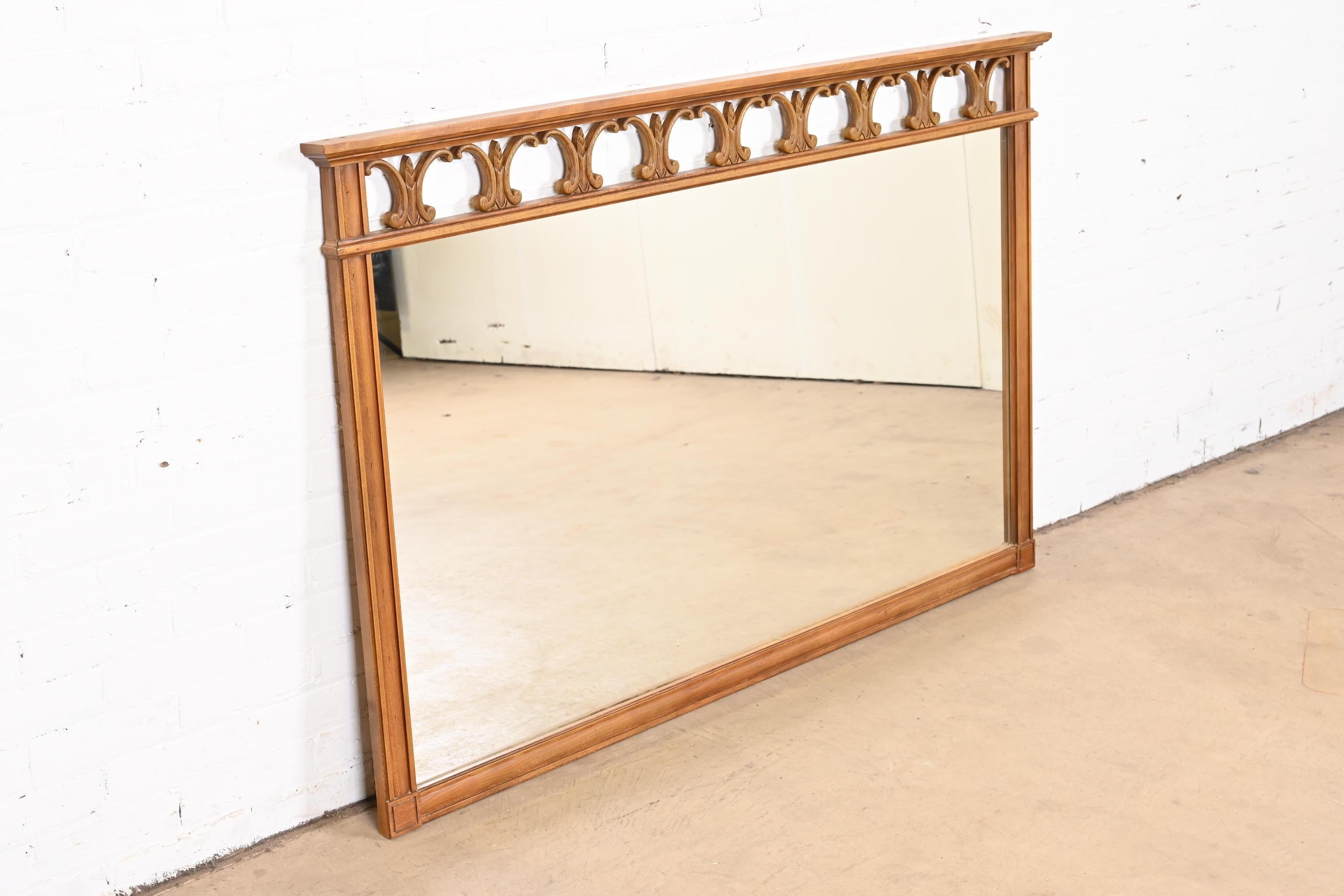 Mid-Century Modern Thomasville Midcentury Hollywood Regency Sculpted Walnut Framed Wall Mirror For Sale