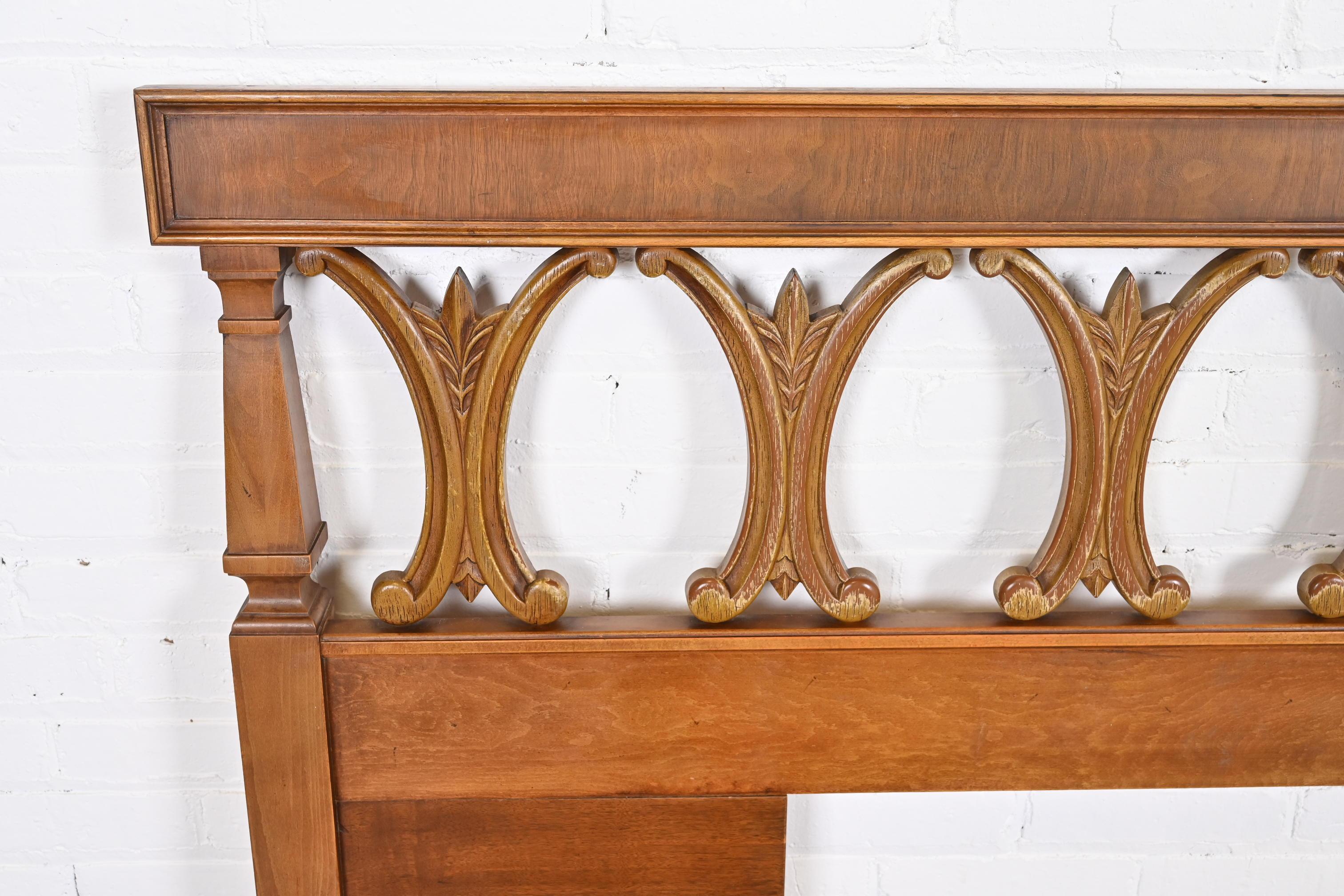 American Thomasville Mid-Century Hollywood Regency Sculpted Walnut King Size Headboard For Sale