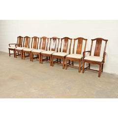 Thomasville Sedie da pranzo in noce Hollywood Regency di metà secolo, set di otto sedie