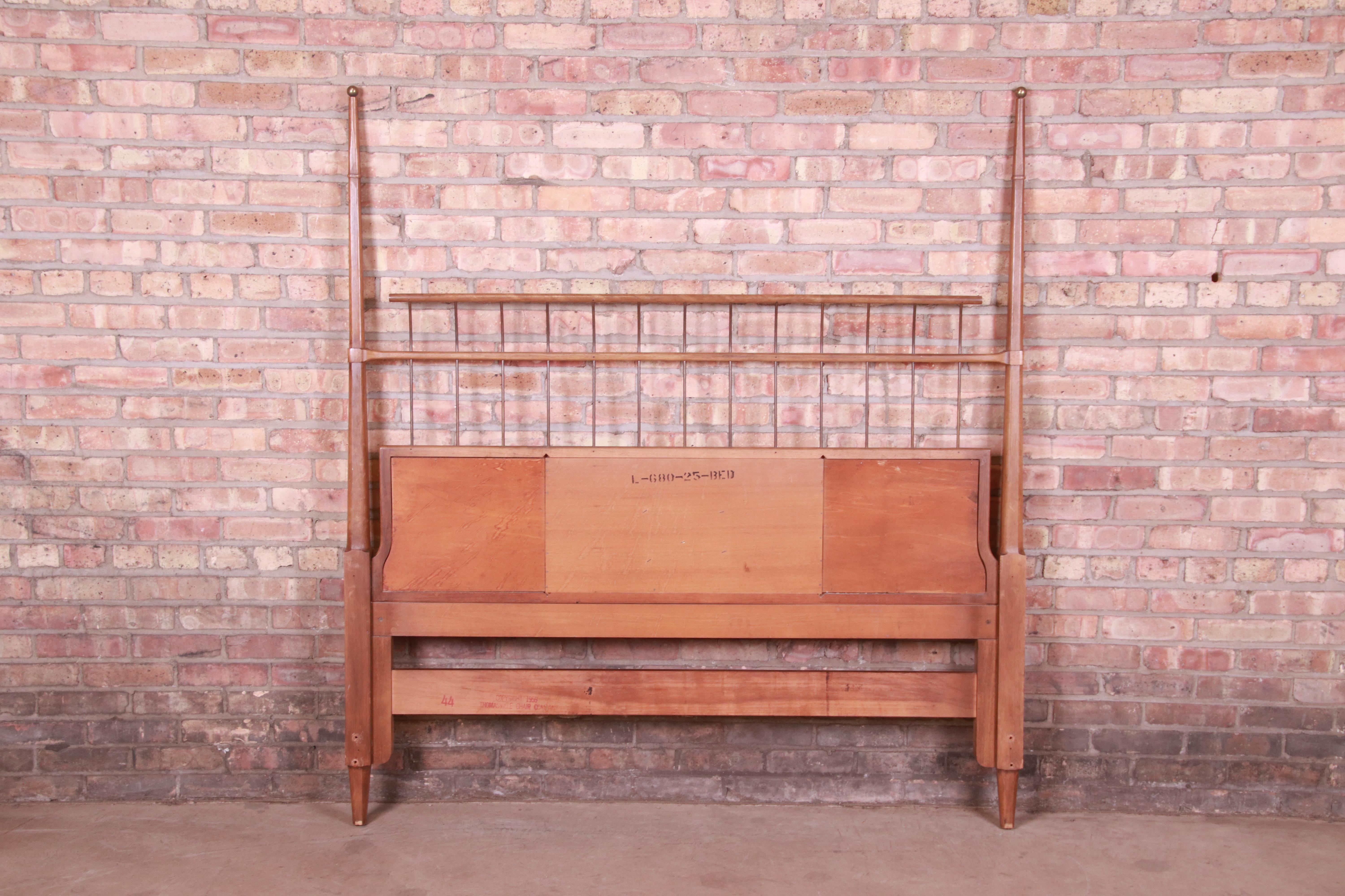 Thomasville Mid-Century Modern Bleached Mahogany and Brass Queen Size Headboard 6
