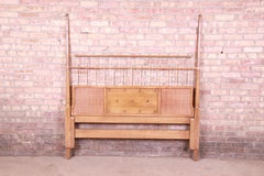 Thomasville Mid-Century Modern Bleached Mahogany and Brass Queen Size Headboard