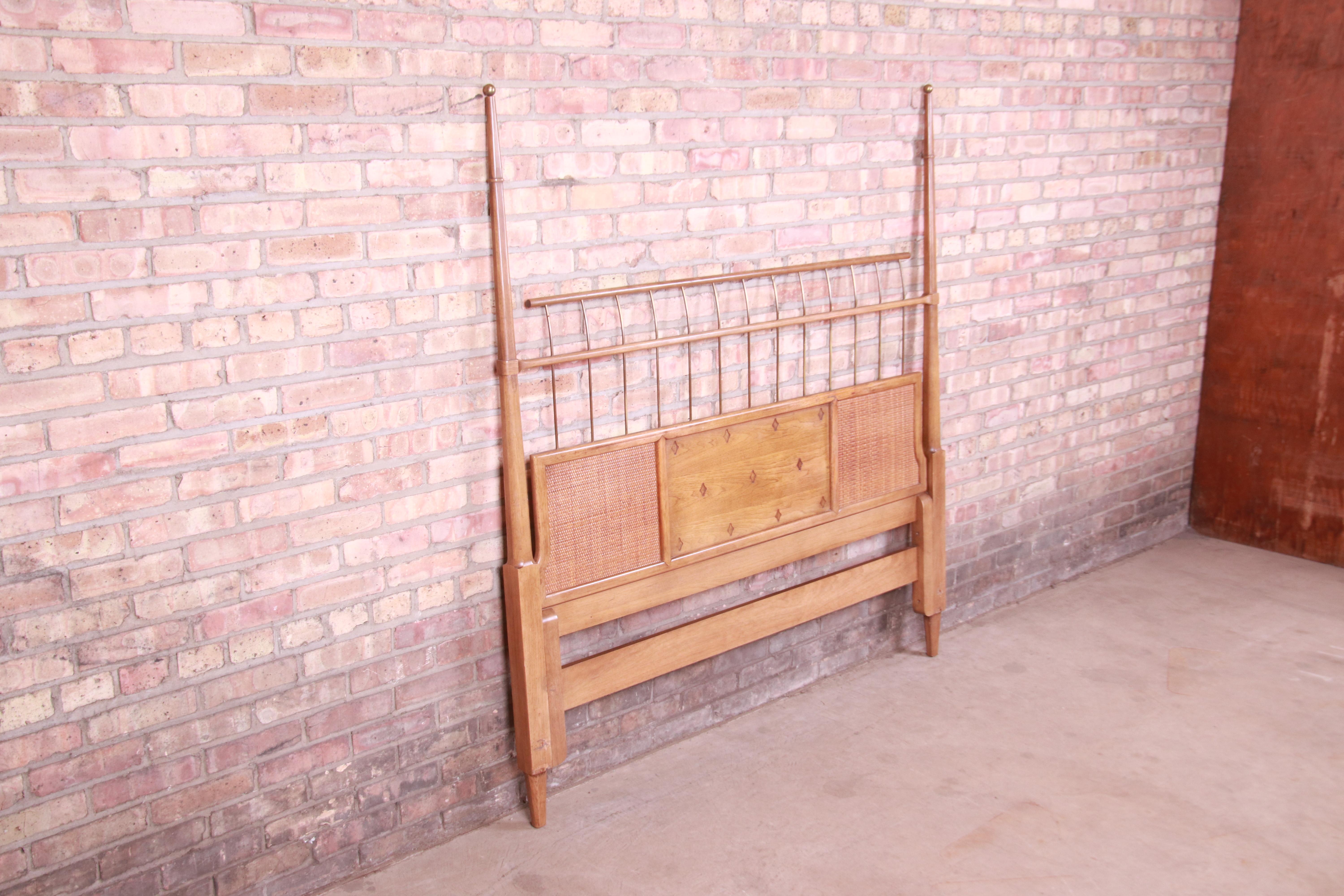 Mid-20th Century Thomasville Mid-Century Modern Bleached Mahogany and Brass Queen Size Headboard