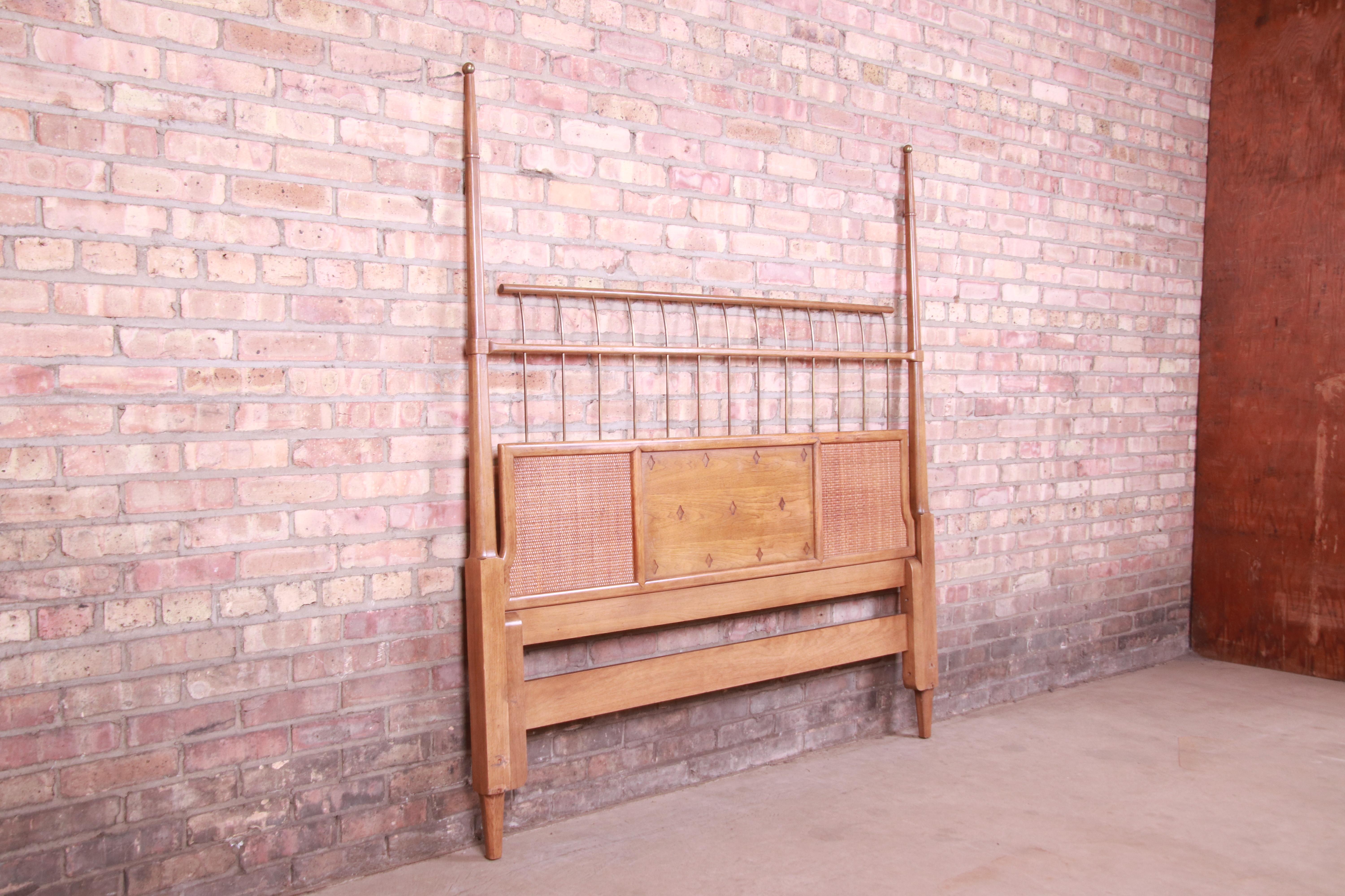 Thomasville Mid-Century Modern Bleached Mahogany and Brass Queen Size Headboard 1