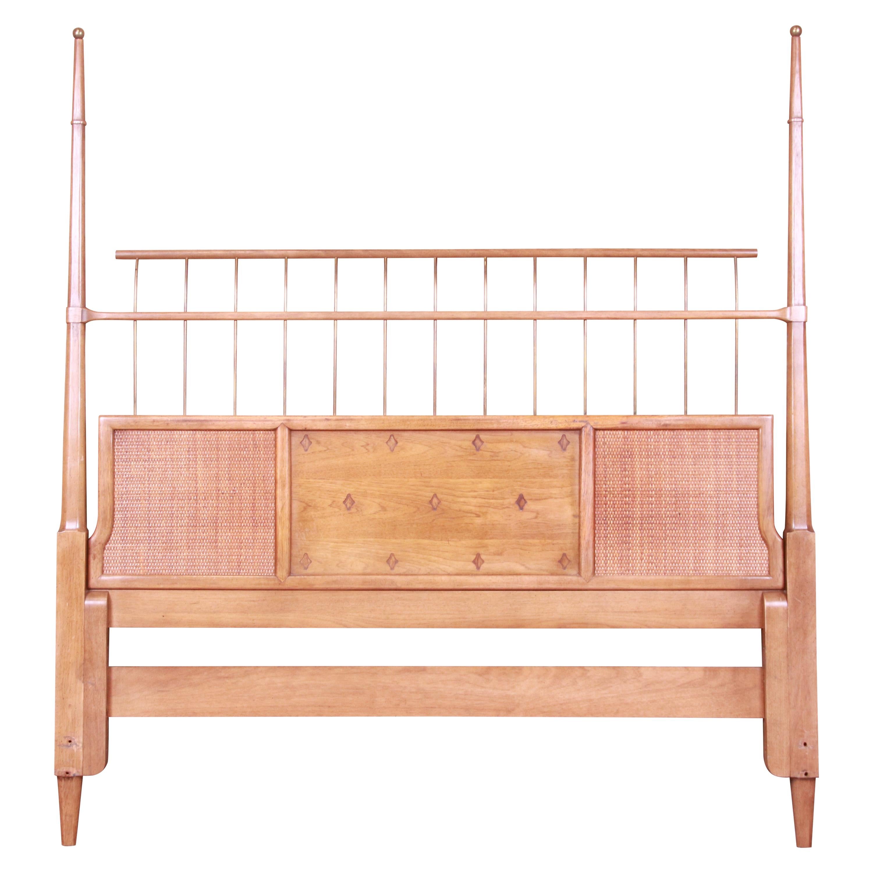 Thomasville Mid-Century Modern Bleached Mahogany and Brass Queen Size Headboard