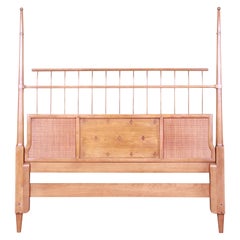 Thomasville Mid-Century Modern Bleached Mahogany and Brass Queen Size Headboard