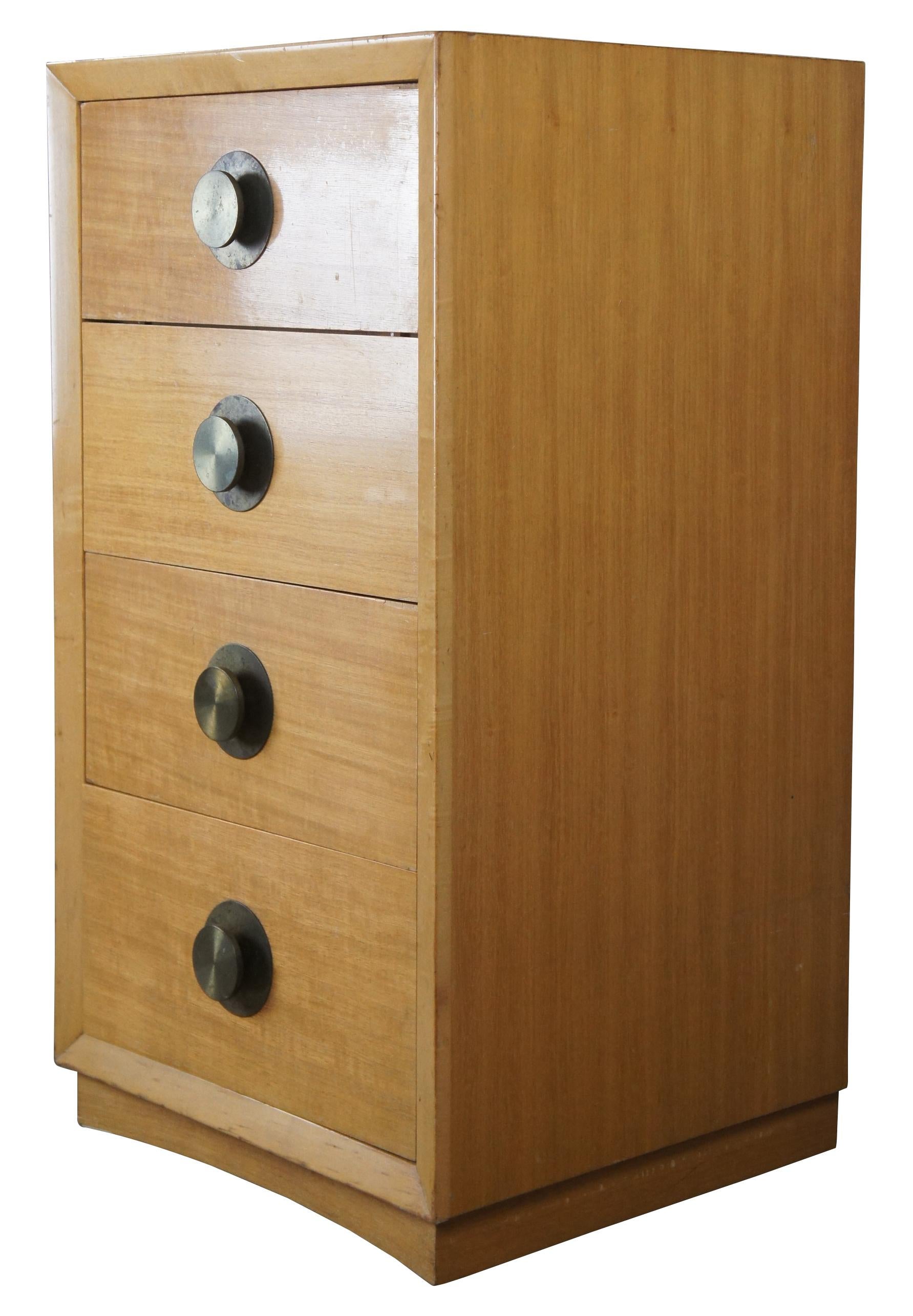Mid-Century Modern Thomasville nightstand. Made from maple with four dovetailed drawers, brass hardware and a vanity tray.
 