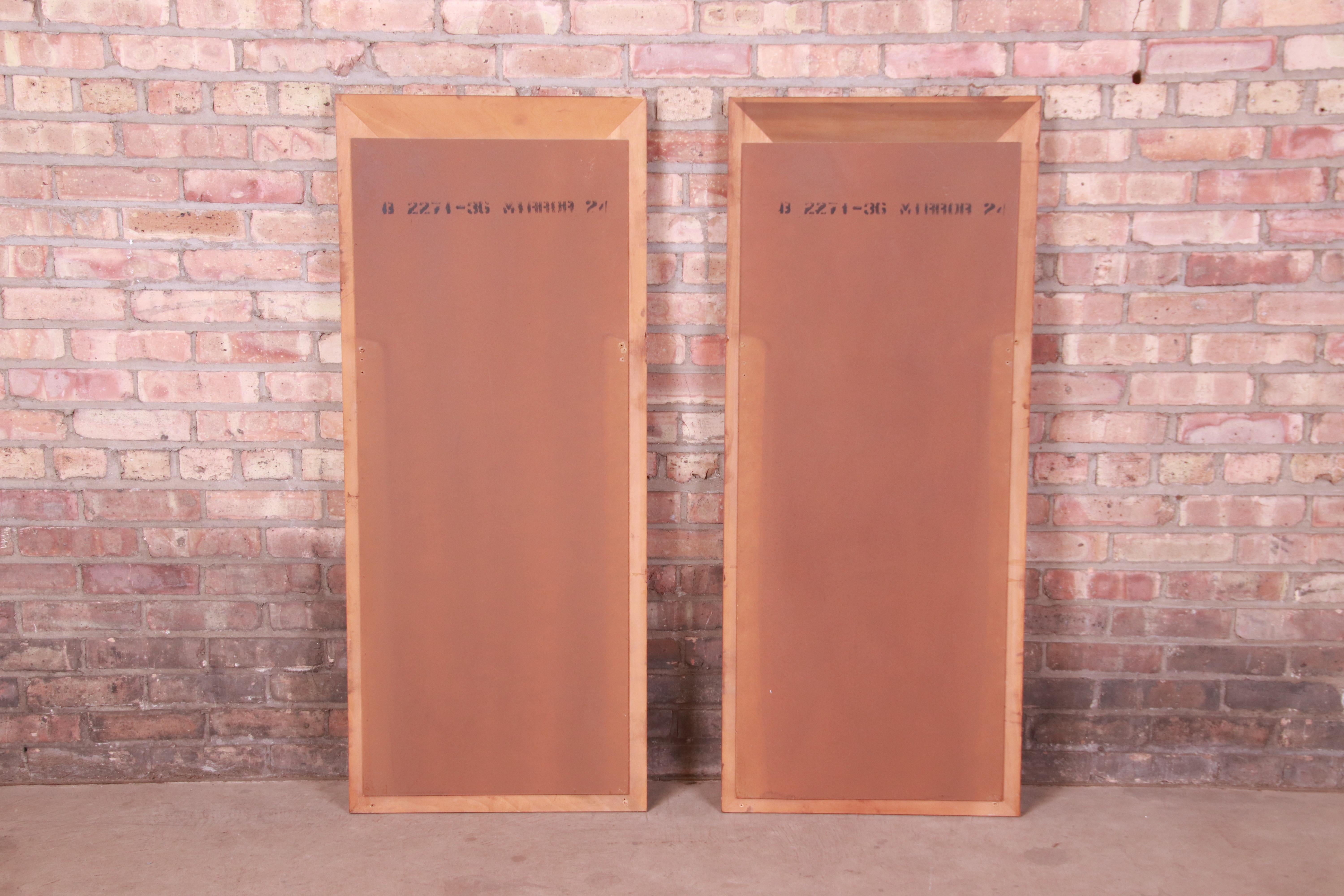 Thomasville Mid-Century Modern Burled Walnut Framed Arched Mirrors, Pair 3