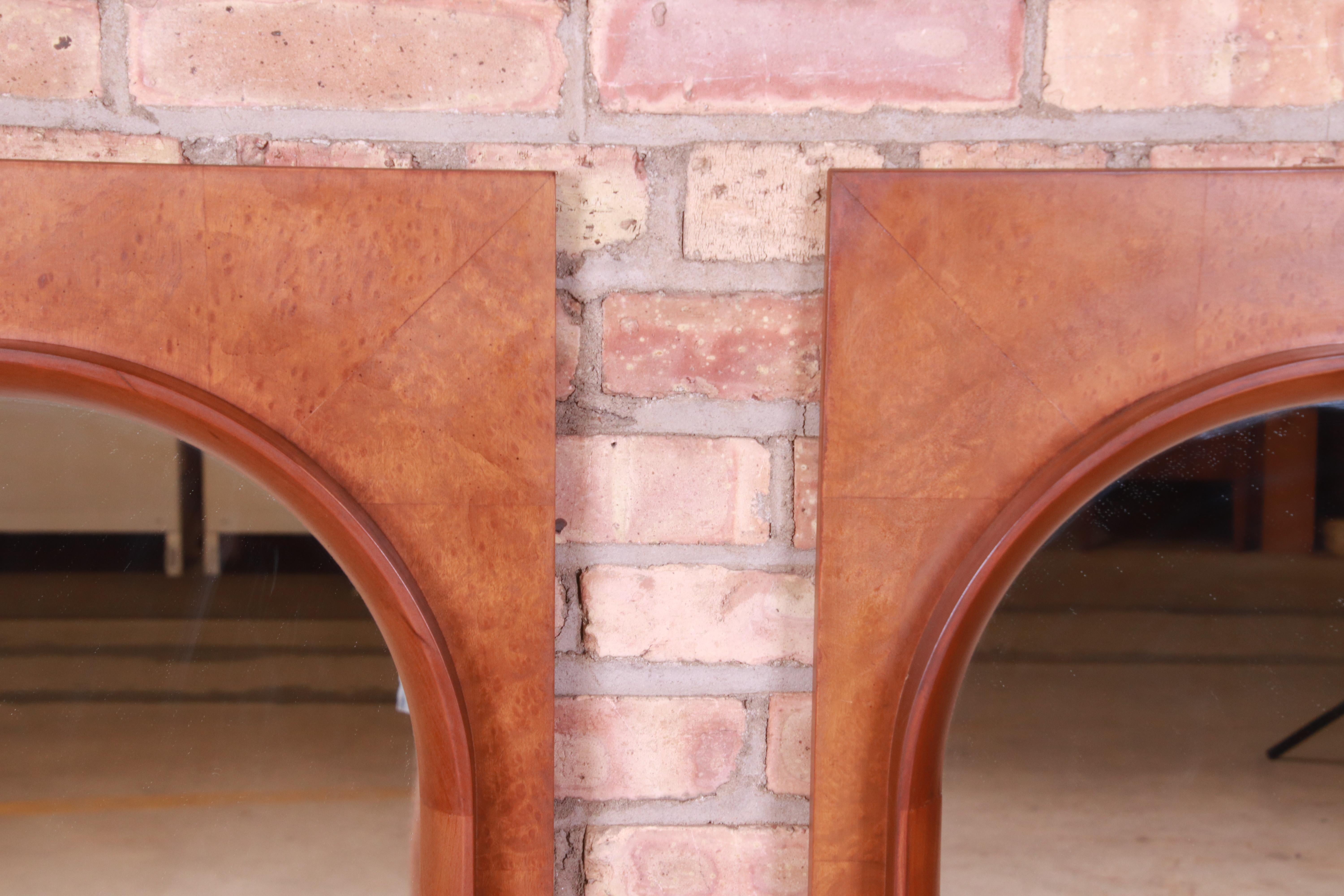 Mid-20th Century Thomasville Mid-Century Modern Burled Walnut Framed Arched Mirrors, Pair