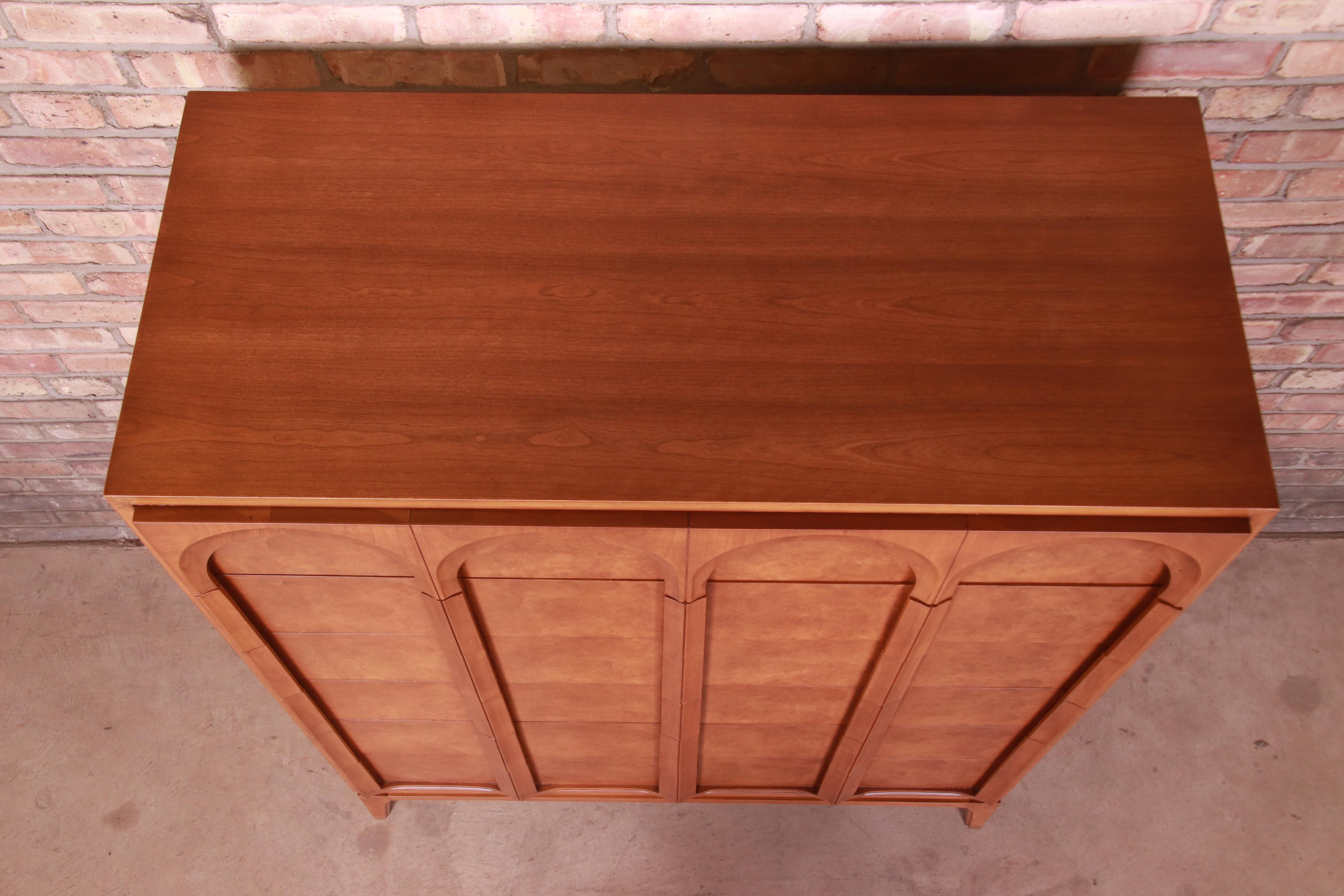 Thomasville Mid-Century Modern Burled Walnut Highboy Dresser, Newly Refinished 5