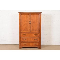 Thomasville Mid-Century Modern Campaign Walnut Armoire Dresser, Circa 1970s