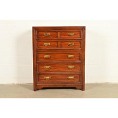 Thomasville Mid-Century Modern Hollywood Regency Campaign Walnut Highboy Dresser