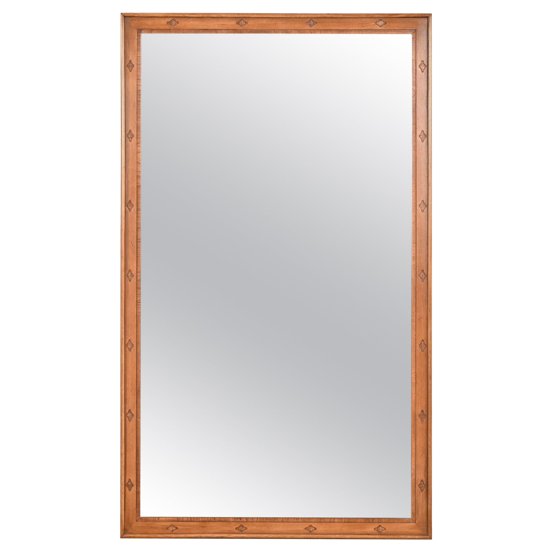 Thomasville Mid-Century Modern Sculpted Walnut Framed Large Wall Mirror, 1950s