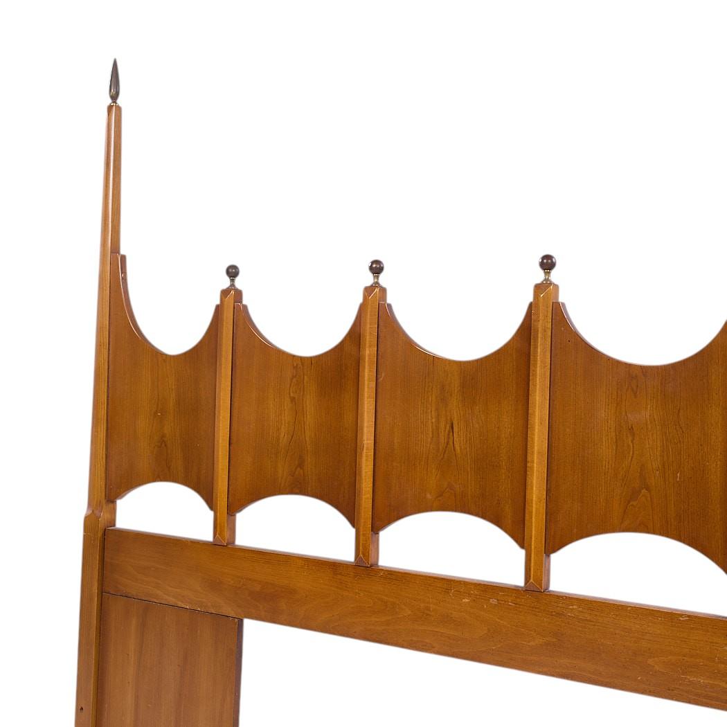 American Thomasville Mid Century Sculpted Walnut and Brass King Headboard For Sale