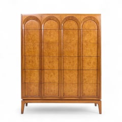 Thomasville Mid Century Sculptural Arched Walnut and Burlwood Highboy Dresser