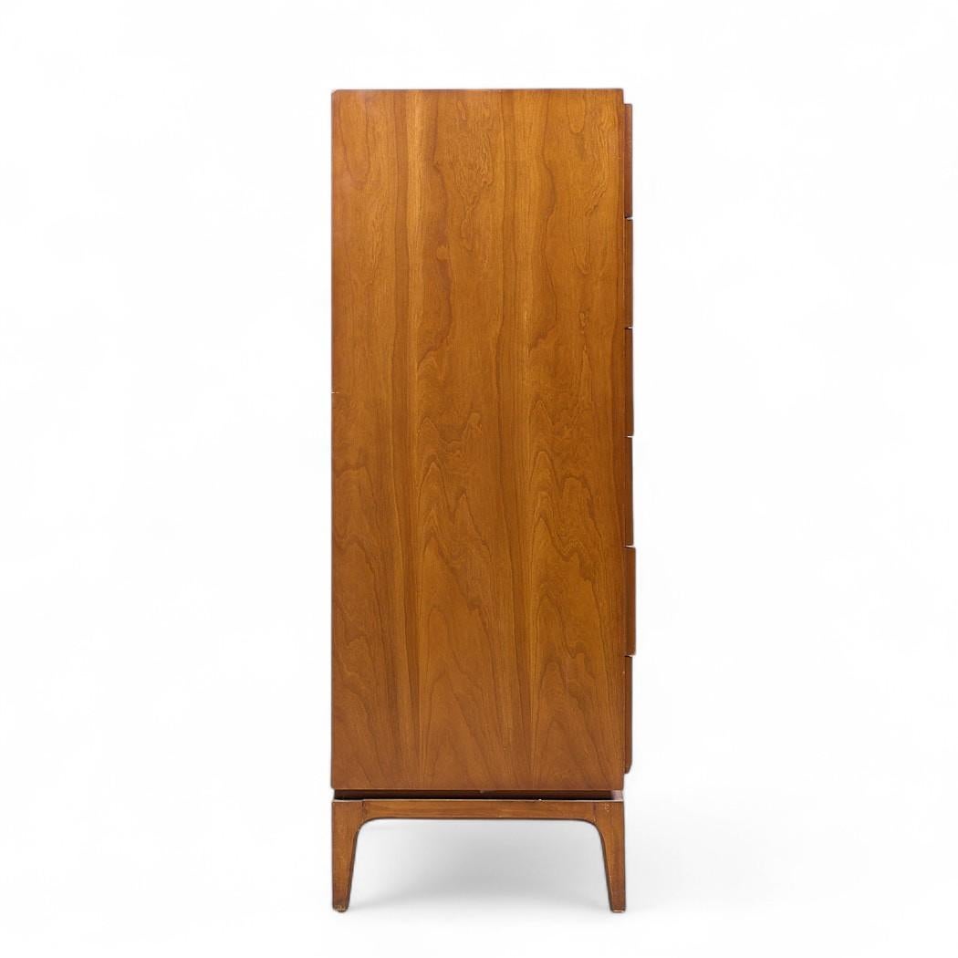 American Thomasville Mid Century Sculptural Arched Walnut and Burlwood Highboy Dresser For Sale