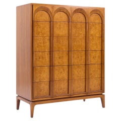 Thomasville Mid Century Sculptural Arched Walnut and Burlwood Highboy Dresser