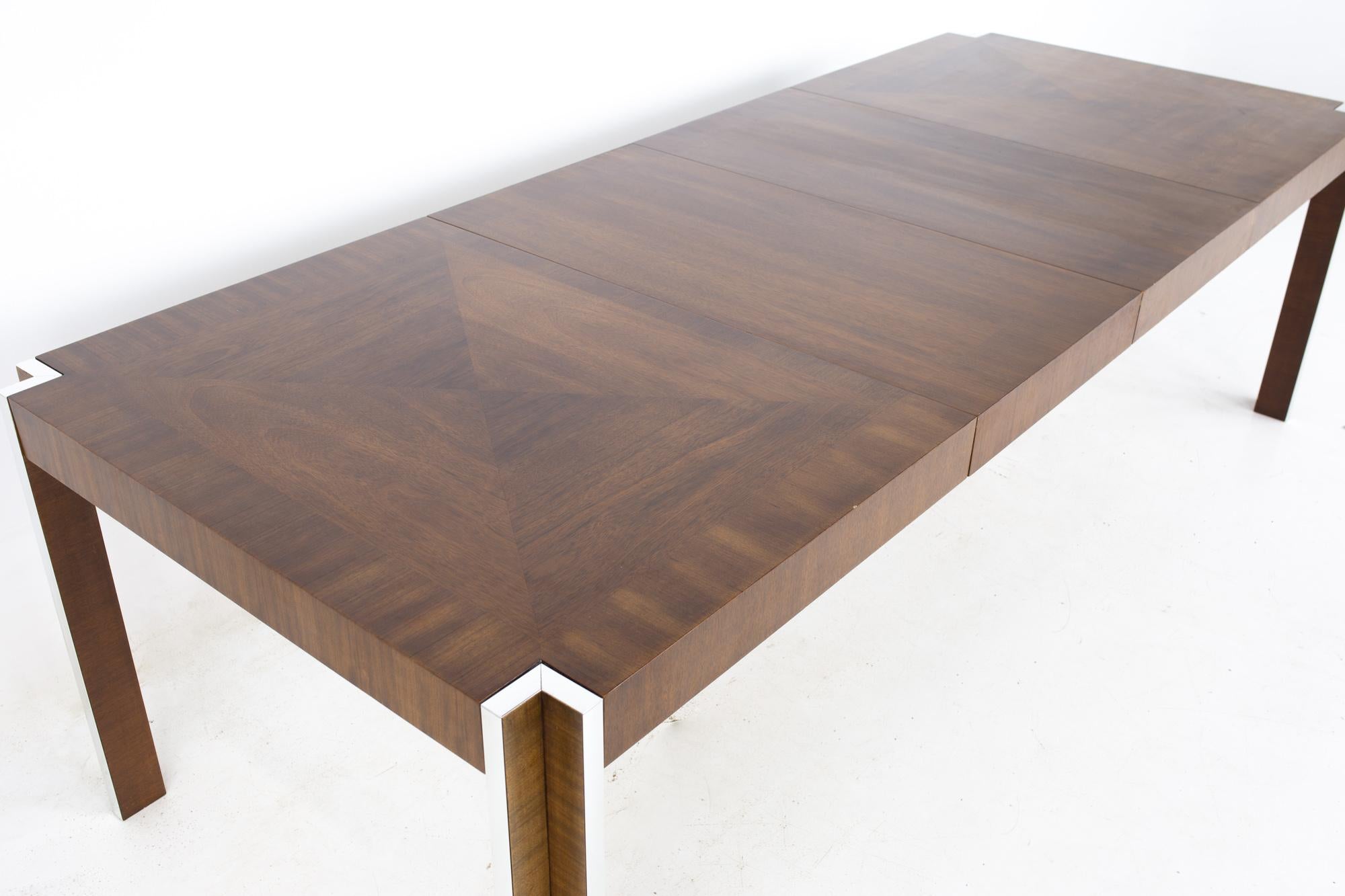 Thomasville Mid Century Walnut and Chrome Inlaid Expanding Dining Table For Sale 9