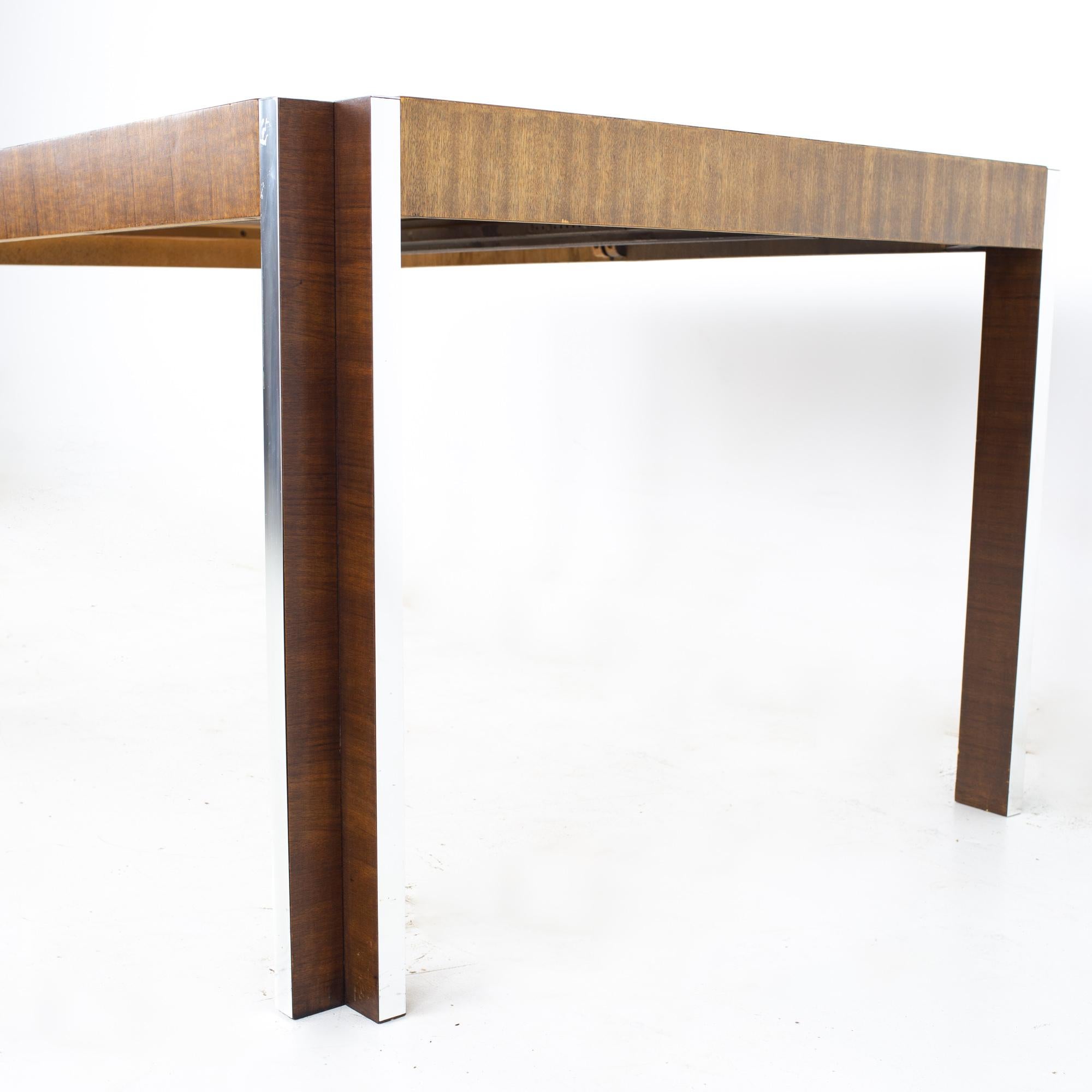 American Thomasville Mid Century Walnut and Chrome Inlaid Expanding Dining Table For Sale