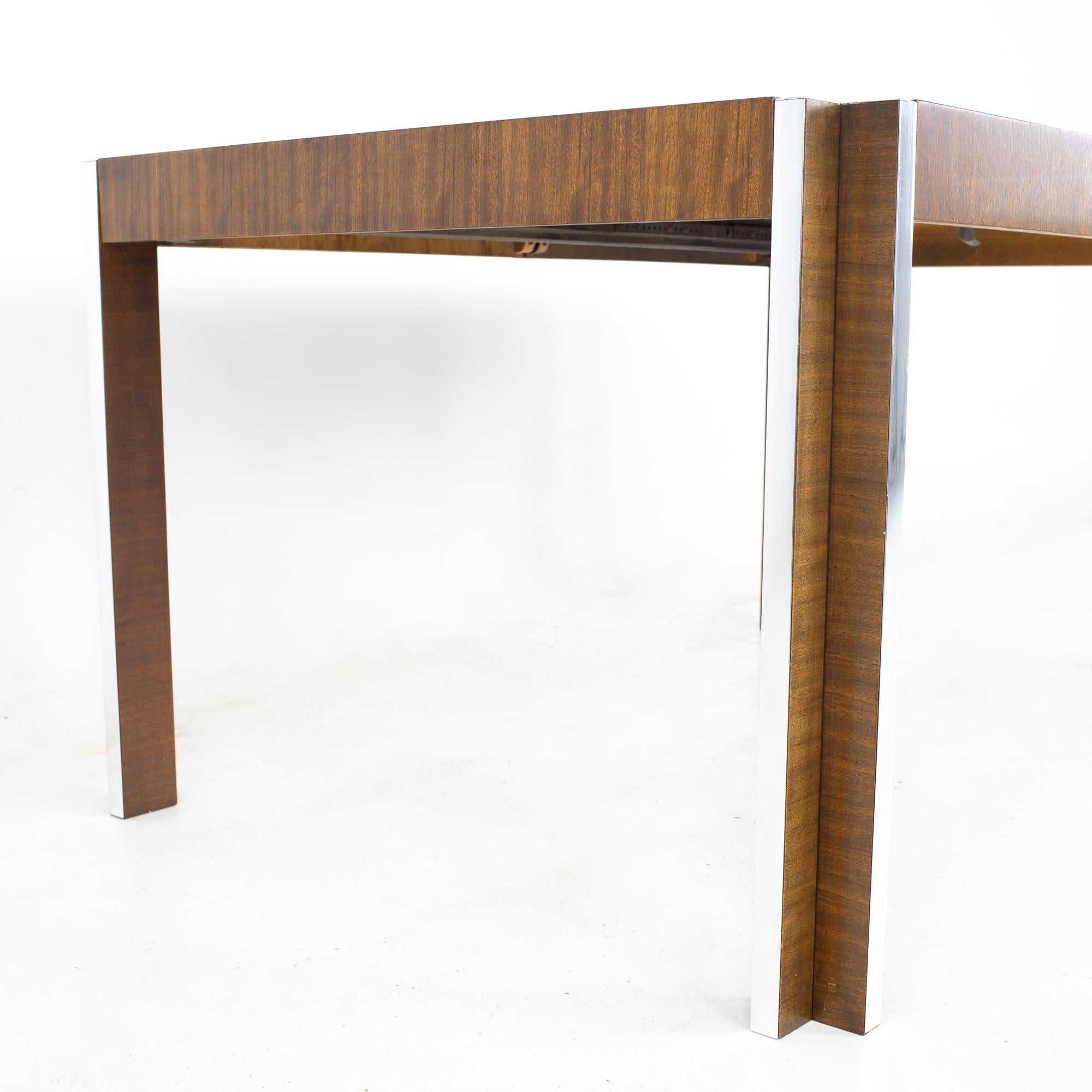 Inlay Thomasville Mid Century Walnut and Chrome Inlaid Expanding Dining Table For Sale