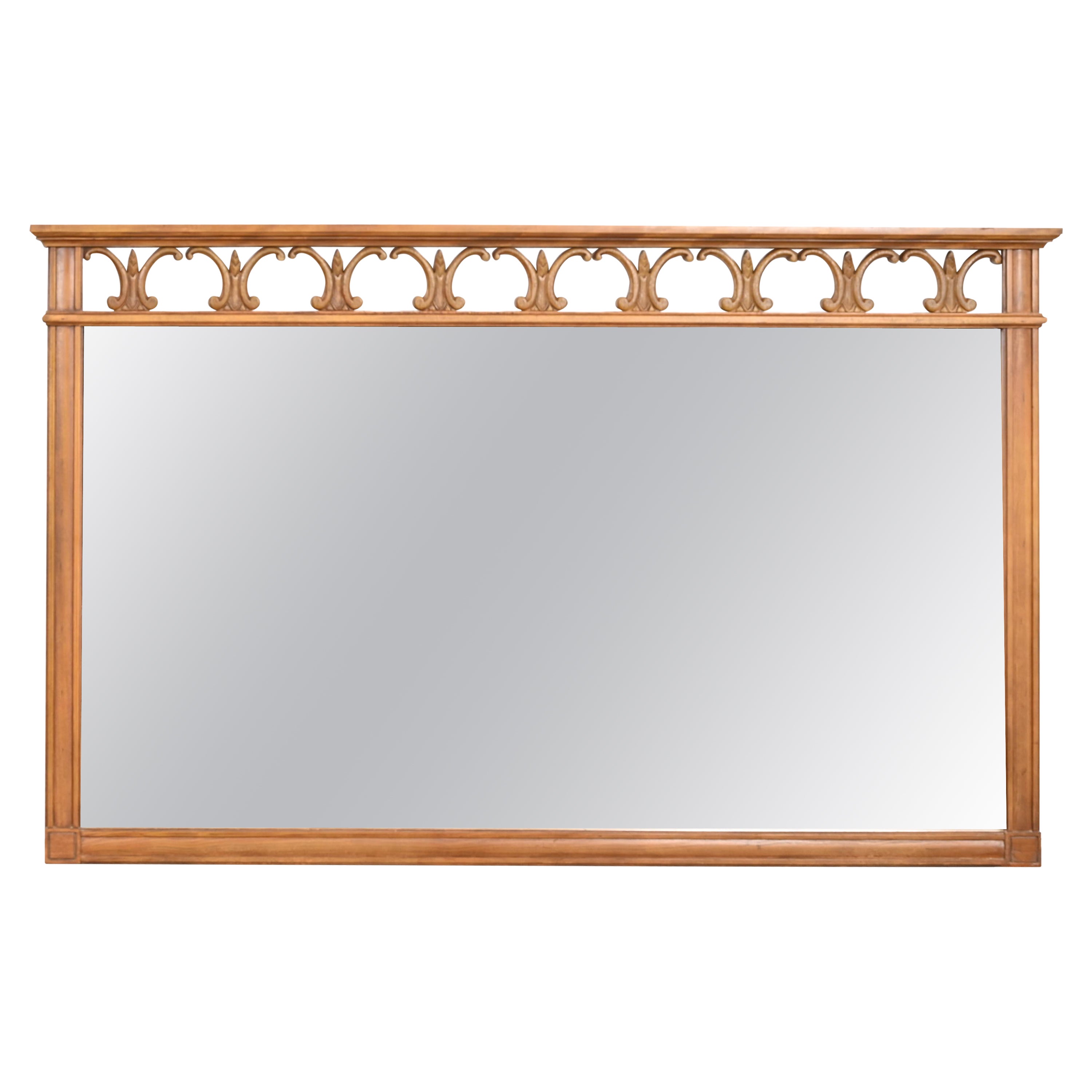 Thomasville Midcentury Hollywood Regency Sculpted Walnut Framed Wall Mirror For Sale