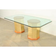 Thomasville Modern Art Deco Brass Double Pedestal Dining Table, Circa 1980s