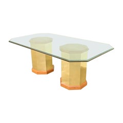 Thomasville Modern Art Deco Brass Double Pedestal Dining Table, Circa 1980s