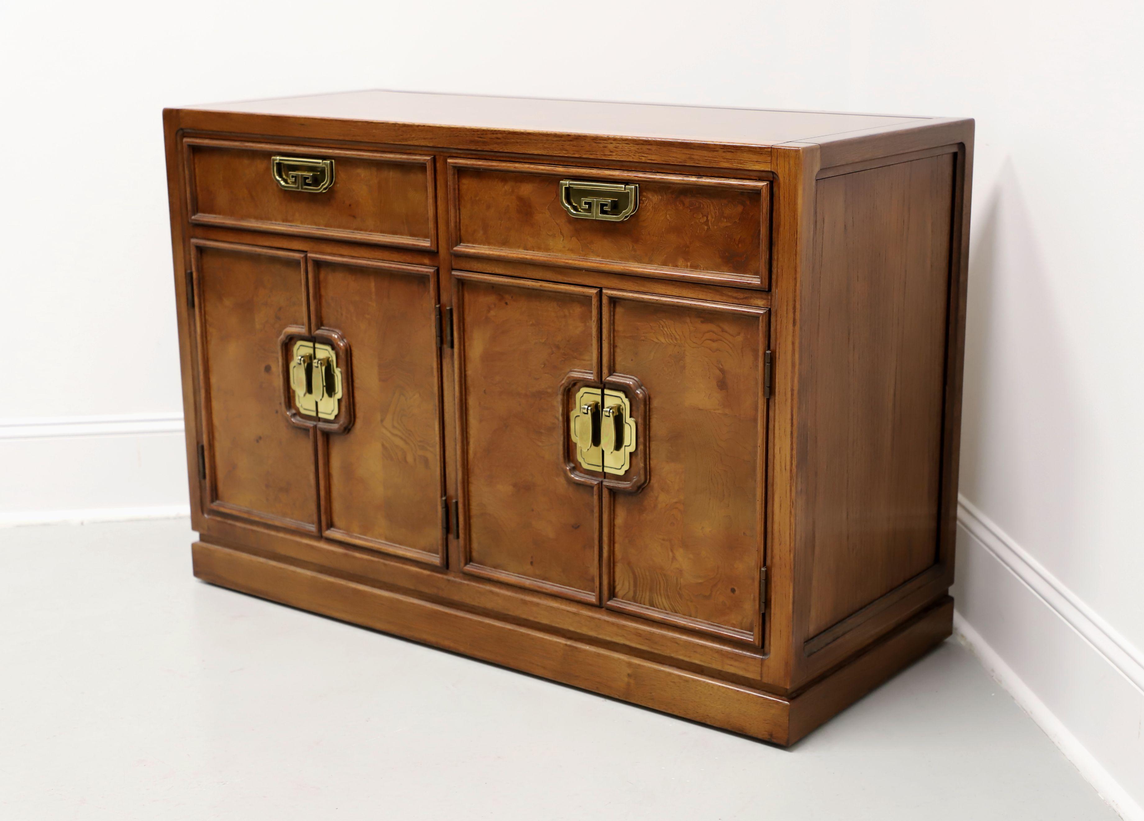 Chinoiserie THOMASVILLE Mystique Collection Burl Walnut Asian Console Cabinet For Sale